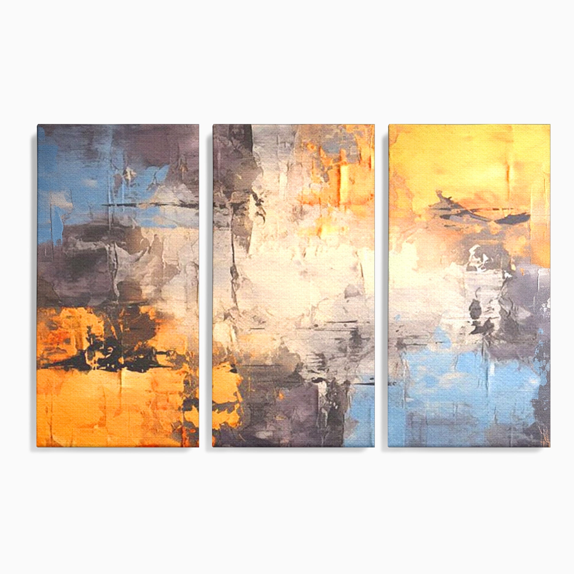 Set 3 Tablouri Canvas Premium LuxCanva® C3-1317, Hotarul Nevazut, Culori, Abstract, Dinamism, Modern, Portocaliu, Ecou, Soare, Timp, Poveste, Cer, Arhitectural, Idei, Dorinta, Birou, Living, Dormitor
