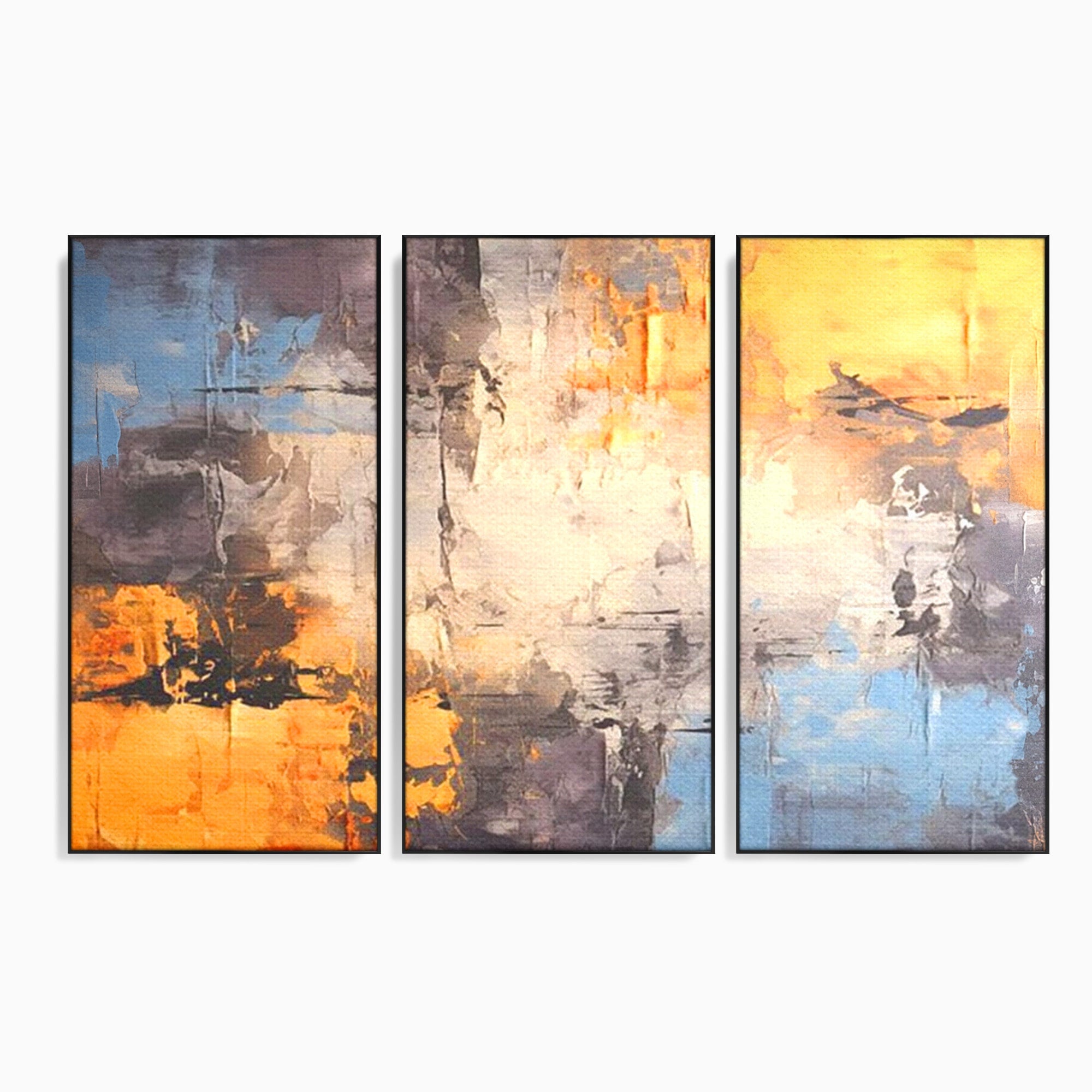 Set 3 Tablouri Canvas Premium LuxCanva® C3-1317, Hotarul Nevazut, Culori, Abstract, Dinamism, Modern, Portocaliu, Ecou, Soare, Timp, Poveste, Cer, Arhitectural, Idei, Dorinta, Birou, Living, Dormitor