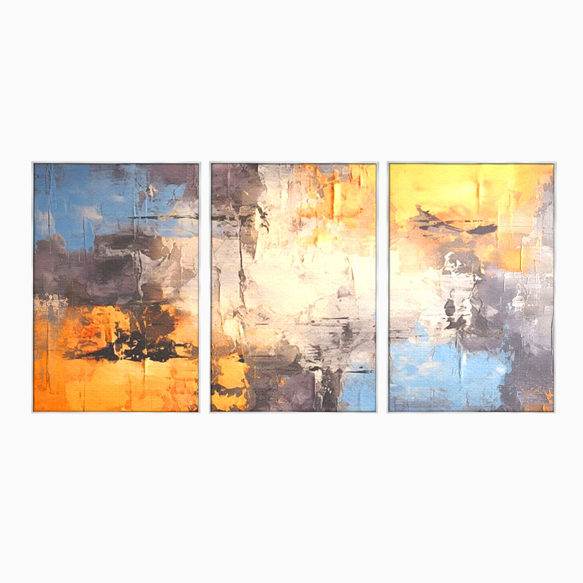 Set 3 Tablouri Canvas Premium LuxCanva® C3-1317, Hotarul Nevazut, Culori, Abstract, Dinamism, Modern, Portocaliu, Ecou, Soare, Timp, Poveste, Cer, Arhitectural, Idei, Dorinta, Birou, Living, Dormitor