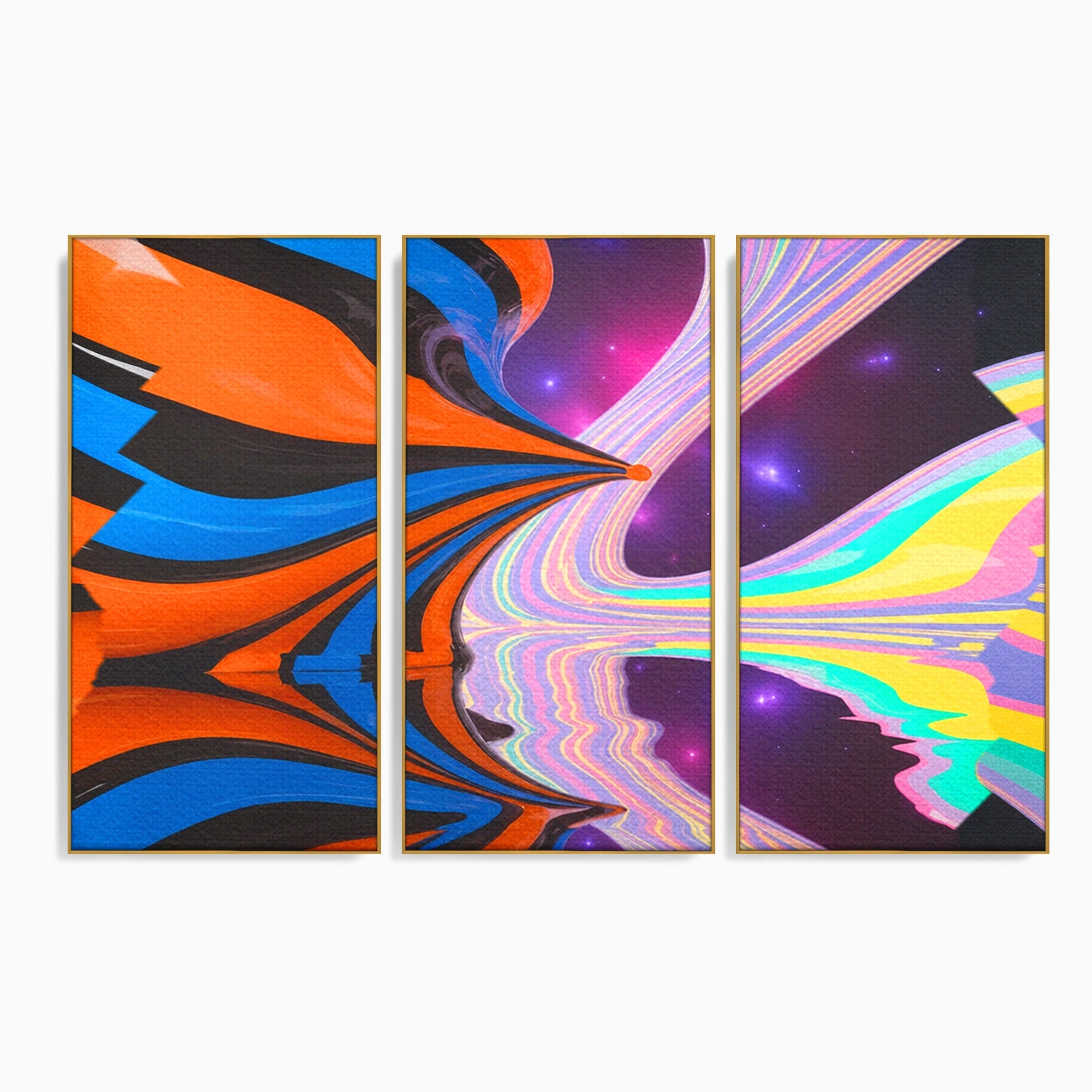 Set 3 Tablouri Canvas Premium LuxCanva® C3-1321, Universul Curcubeu, Abstract, Spatiu, Curcubeu, Living, Modern, Culori Vibrante