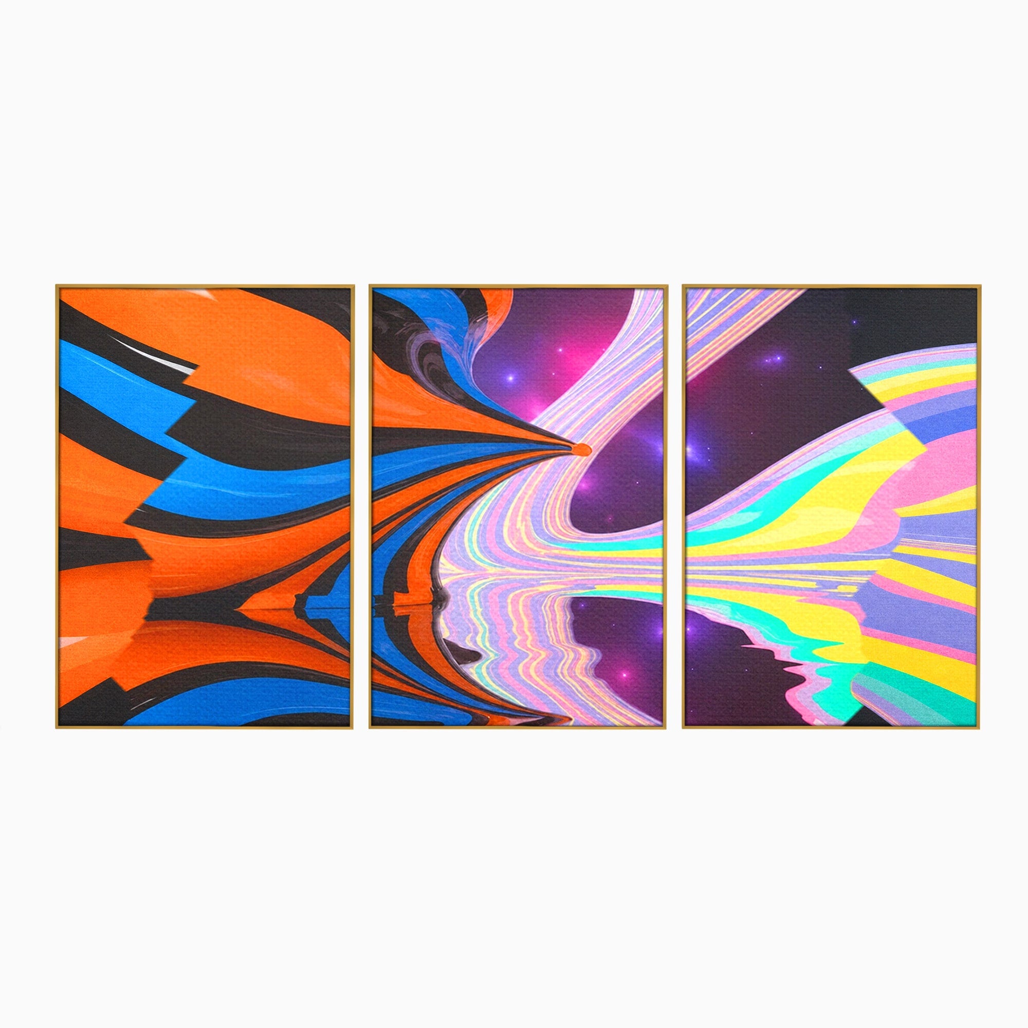 Set 3 Tablouri Canvas Premium LuxCanva® C3-1321, Universul Curcubeu, Abstract, Spatiu, Curcubeu, Living, Modern, Culori Vibrante