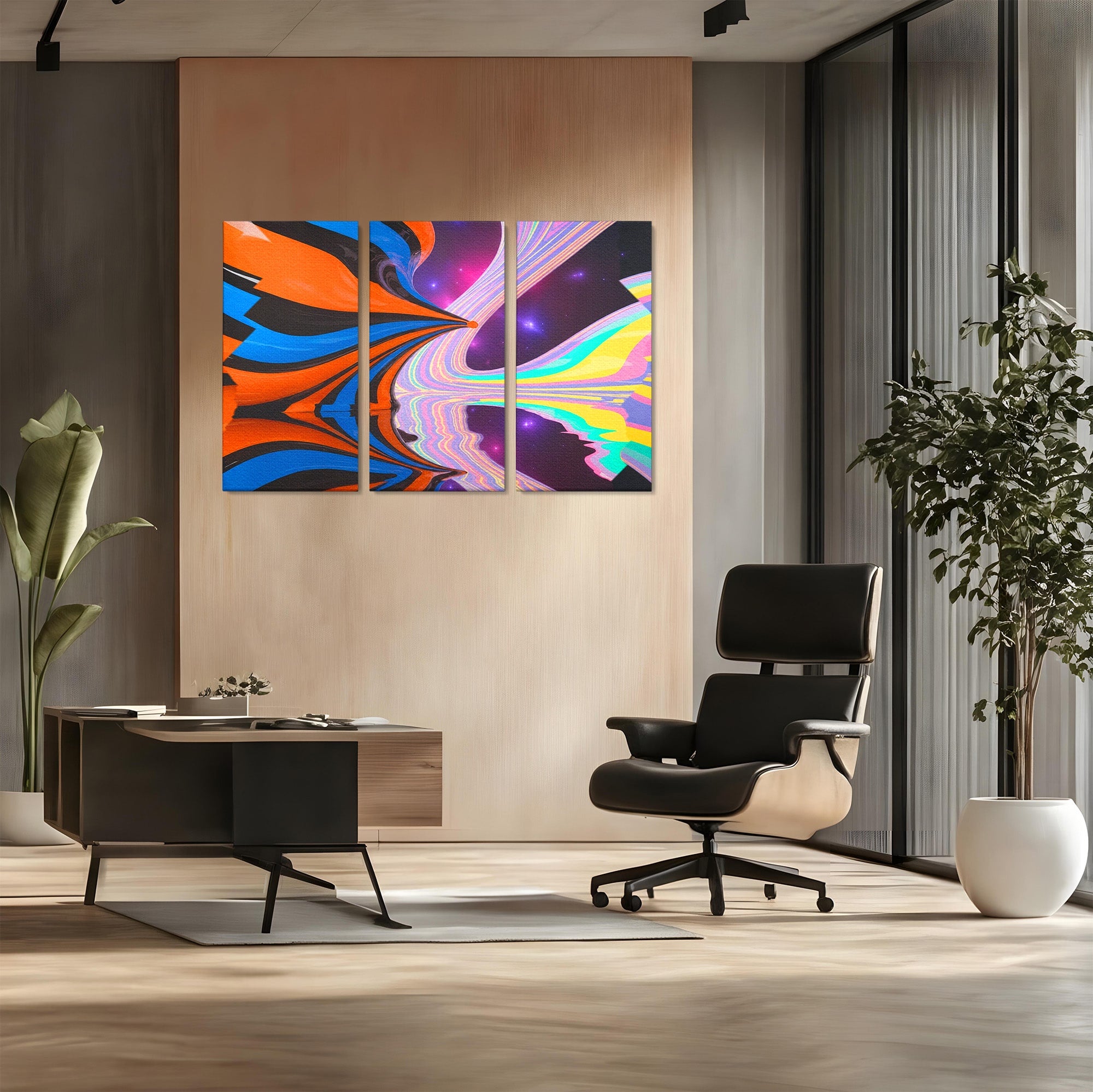Set 3 Tablouri Canvas Premium LuxCanva® C3-1321, Universul Curcubeu, Abstract, Spatiu, Curcubeu, Living, Modern, Culori Vibrante