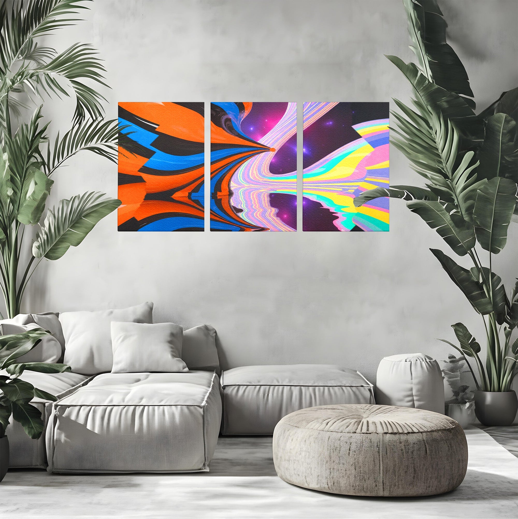 Set 3 Tablouri Canvas Premium LuxCanva® C3-1321, Universul Curcubeu, Abstract, Spatiu, Curcubeu, Living, Modern, Culori Vibrante