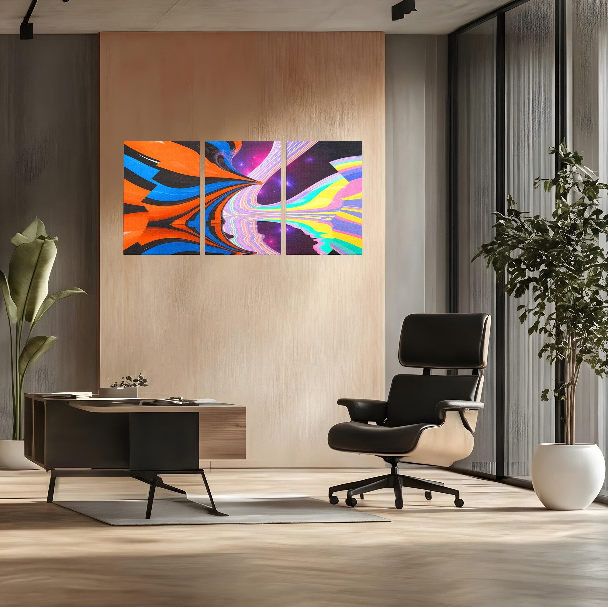 Set 3 Tablouri Canvas Premium LuxCanva® C3-1321, Universul Curcubeu, Abstract, Spatiu, Curcubeu, Living, Modern, Culori Vibrante
