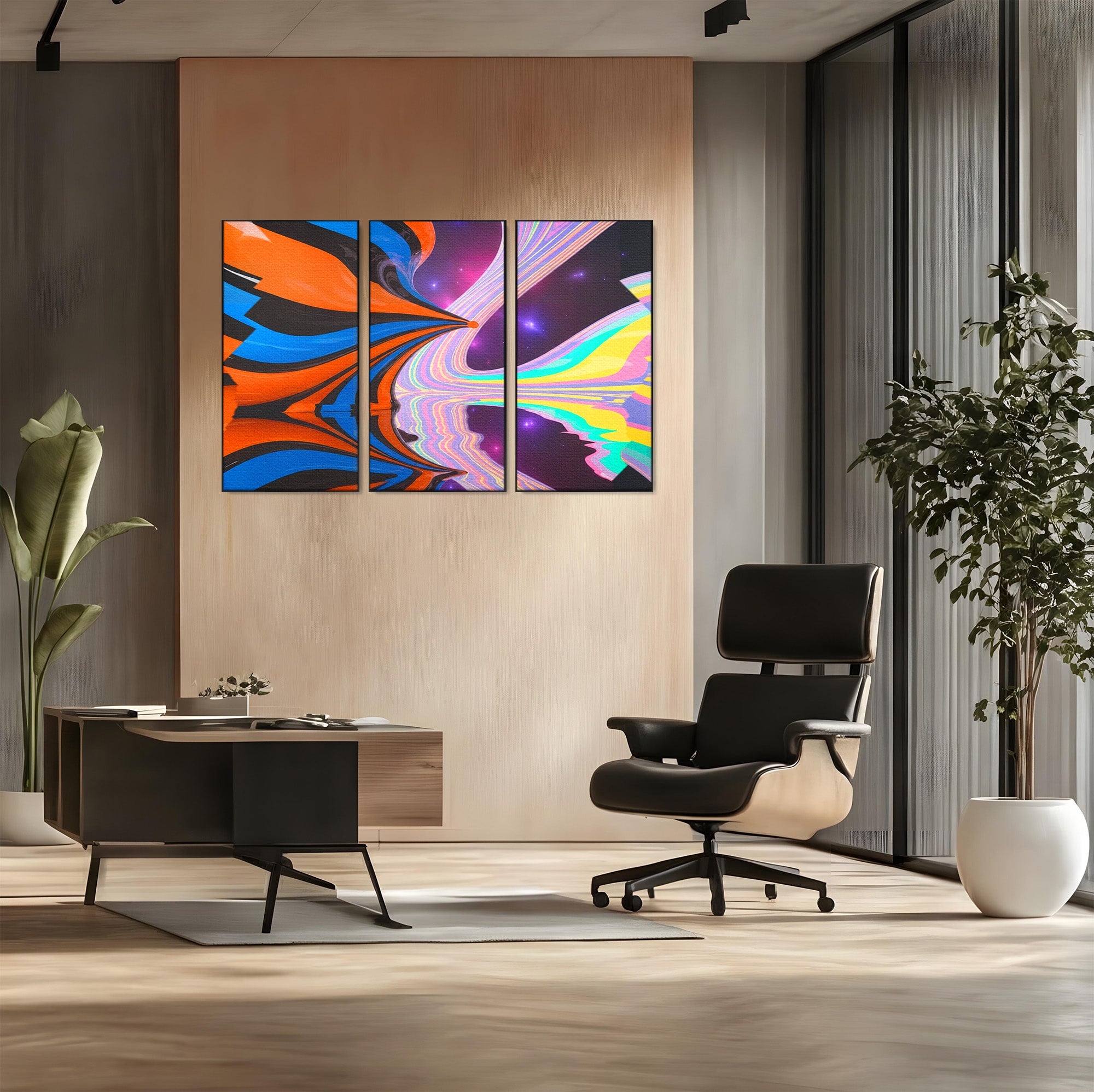 Set 3 Tablouri Canvas Premium LuxCanva® C3-1321, Universul Curcubeu, Abstract, Spatiu, Curcubeu, Living, Modern, Culori Vibrante