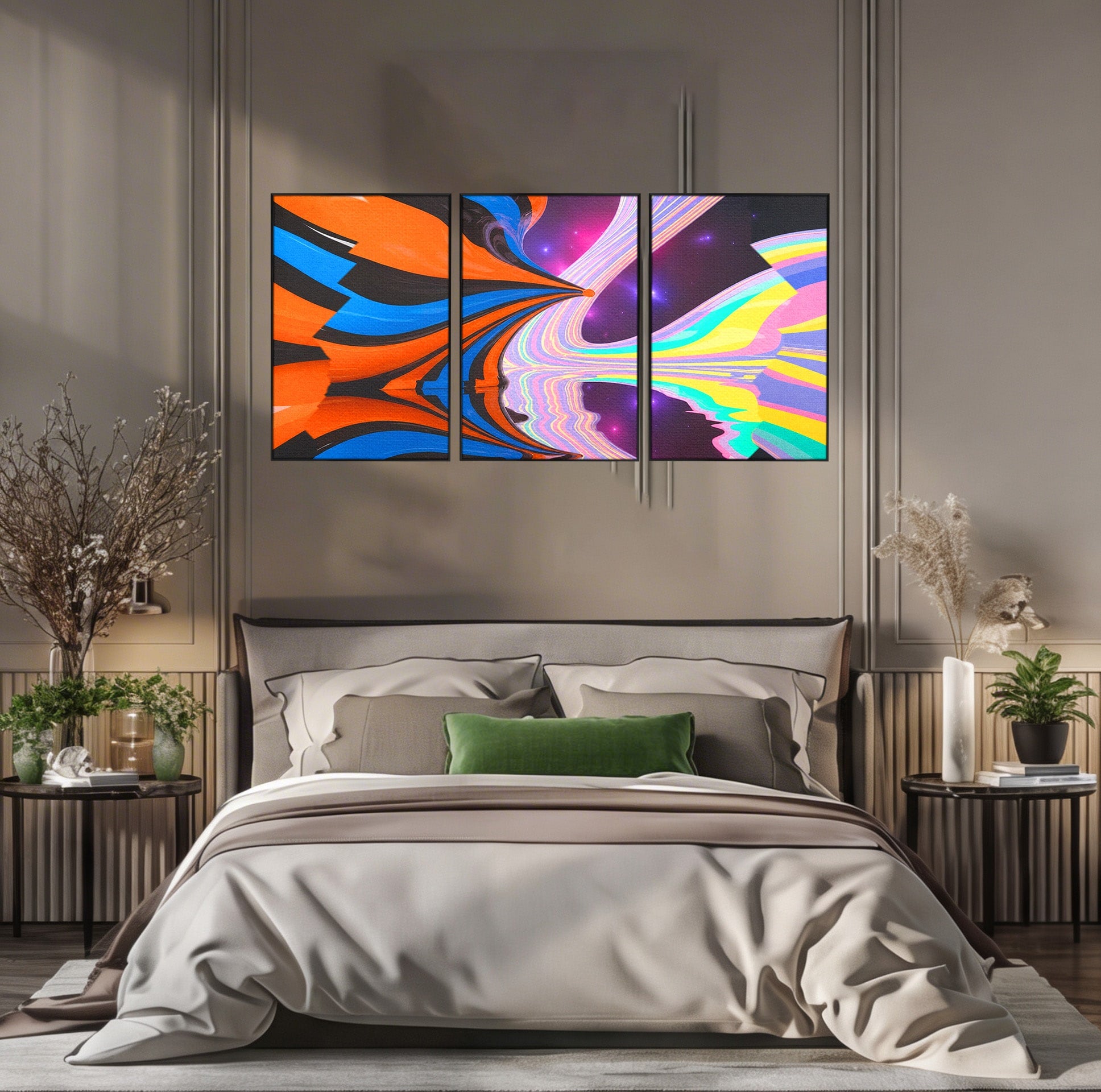 Set 3 Tablouri Canvas Premium LuxCanva® C3-1321, Universul Curcubeu, Abstract, Spatiu, Curcubeu, Living, Modern, Culori Vibrante