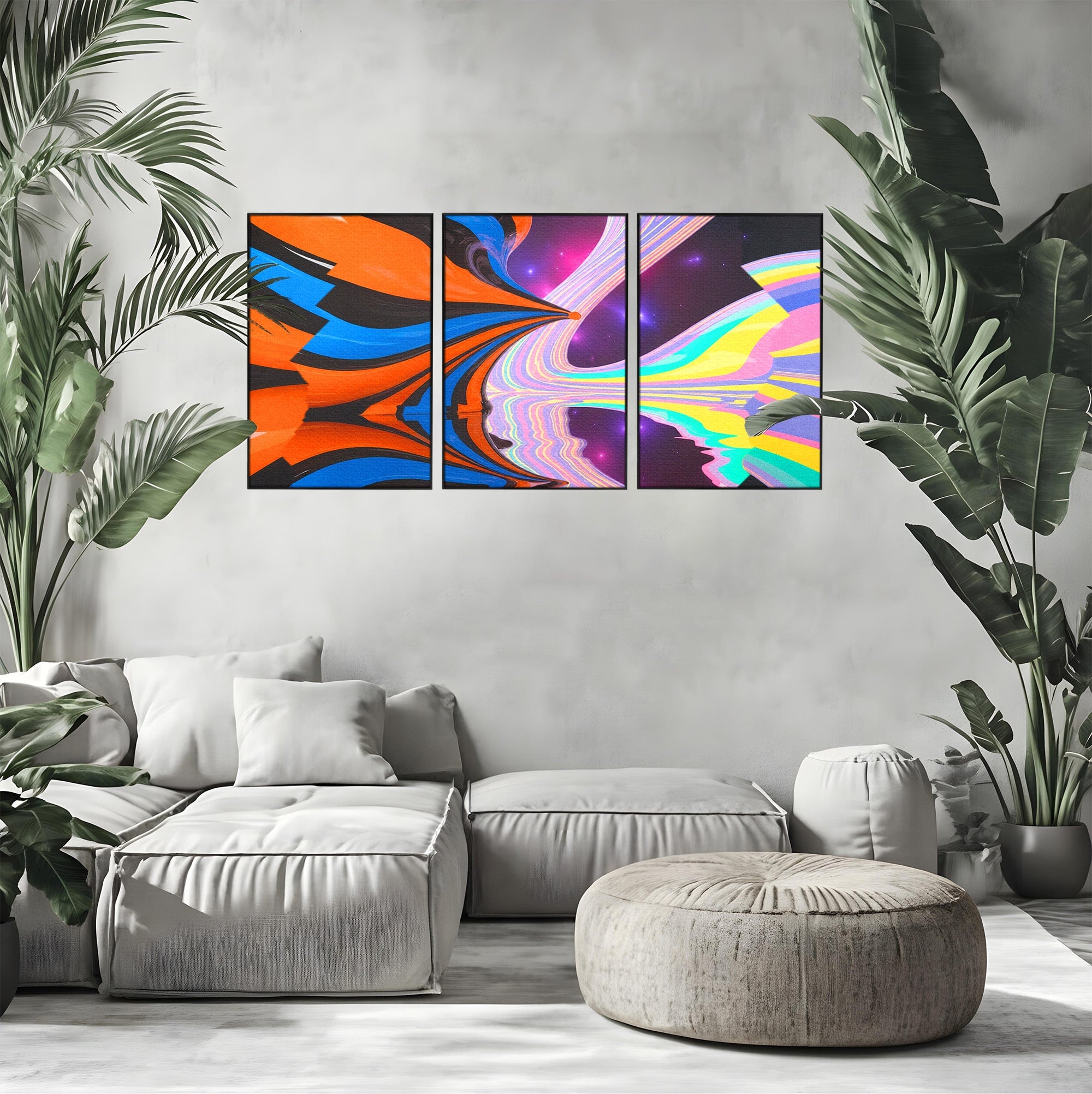 Set 3 Tablouri Canvas Premium LuxCanva® C3-1321, Universul Curcubeu, Abstract, Spatiu, Curcubeu, Living, Modern, Culori Vibrante