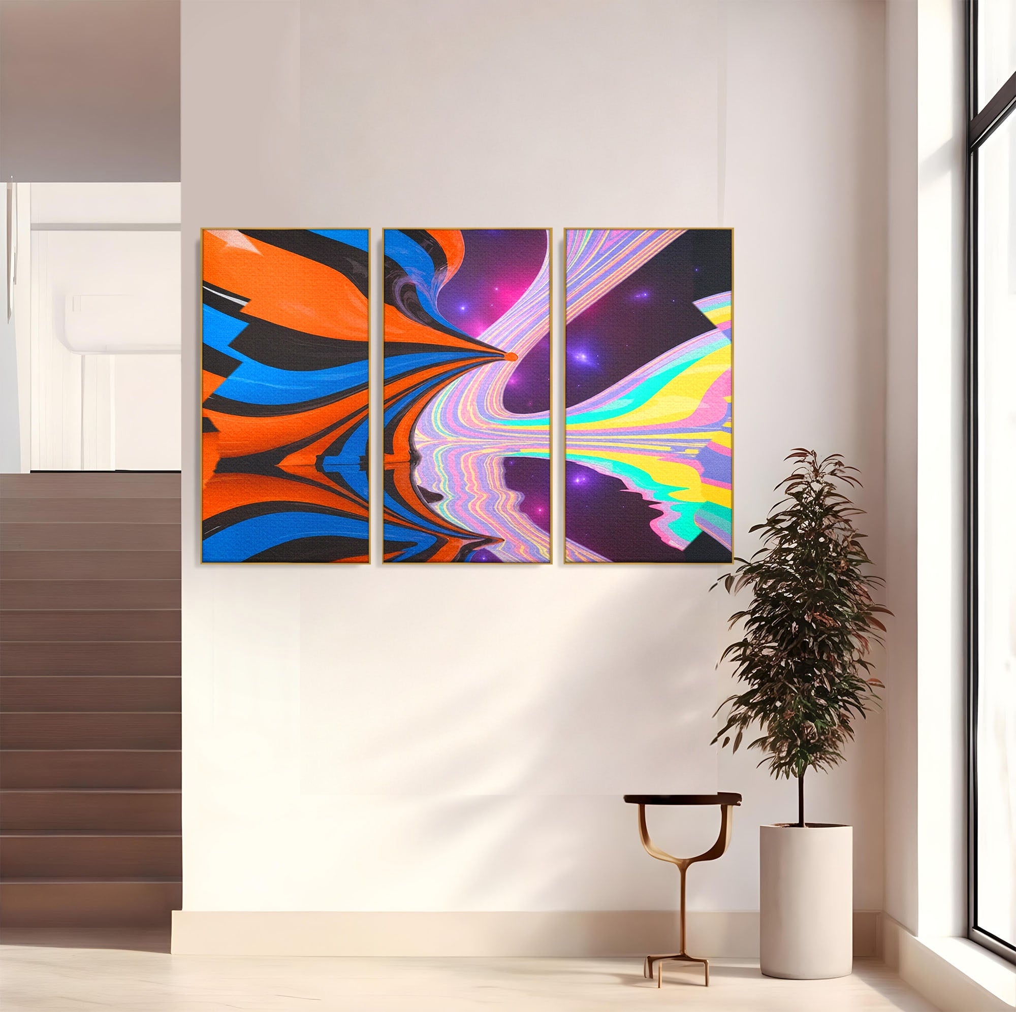 Set 3 Tablouri Canvas Premium LuxCanva® C3-1321, Universul Curcubeu, Abstract, Spatiu, Curcubeu, Living, Modern, Culori Vibrante