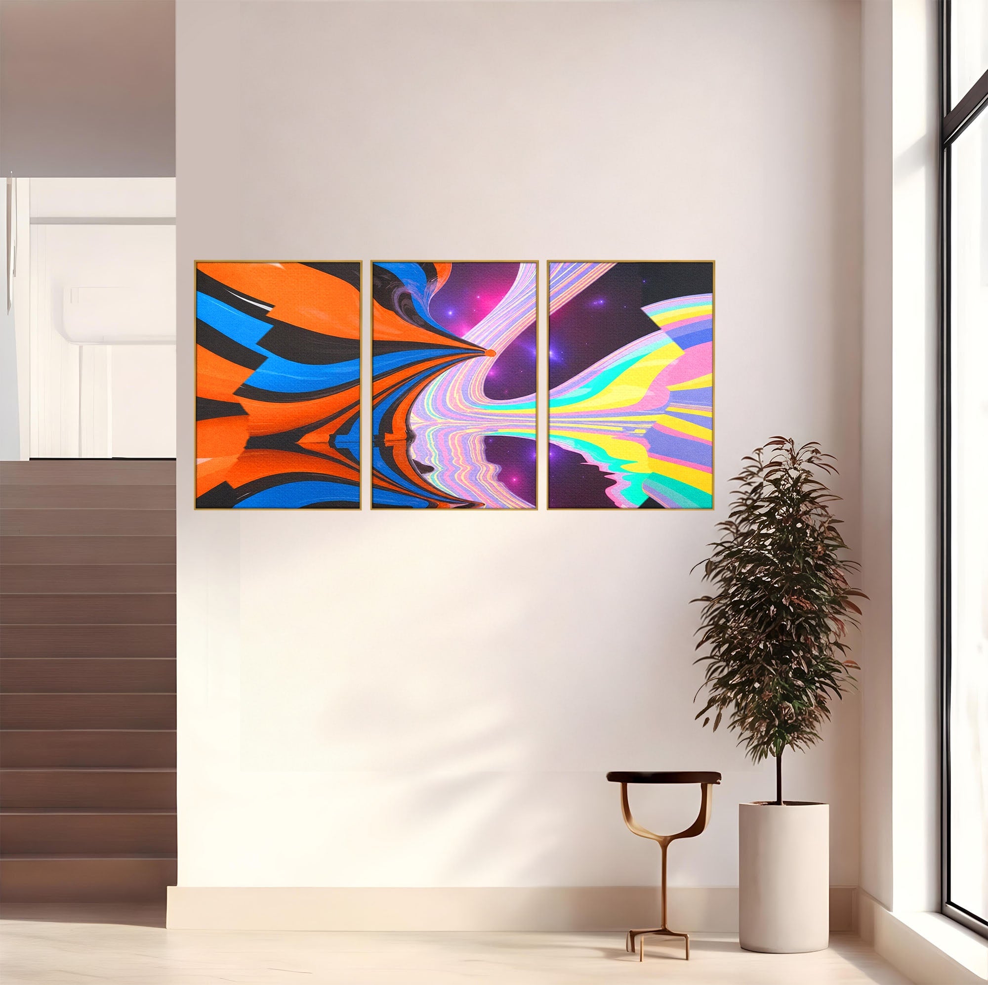Set 3 Tablouri Canvas Premium LuxCanva® C3-1321, Universul Curcubeu, Abstract, Spatiu, Curcubeu, Living, Modern, Culori Vibrante