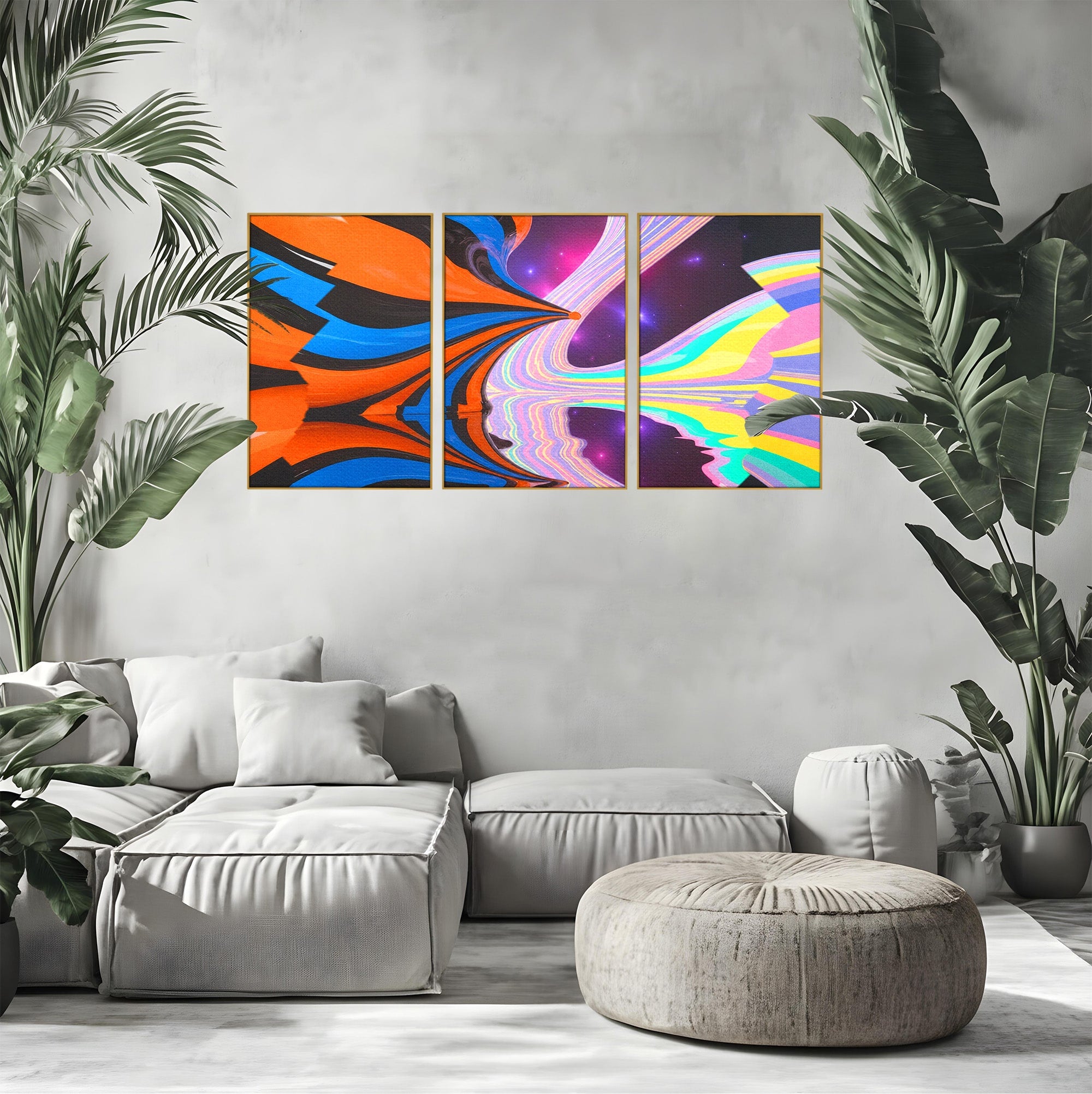 Set 3 Tablouri Canvas Premium LuxCanva® C3-1321, Universul Curcubeu, Abstract, Spatiu, Curcubeu, Living, Modern, Culori Vibrante