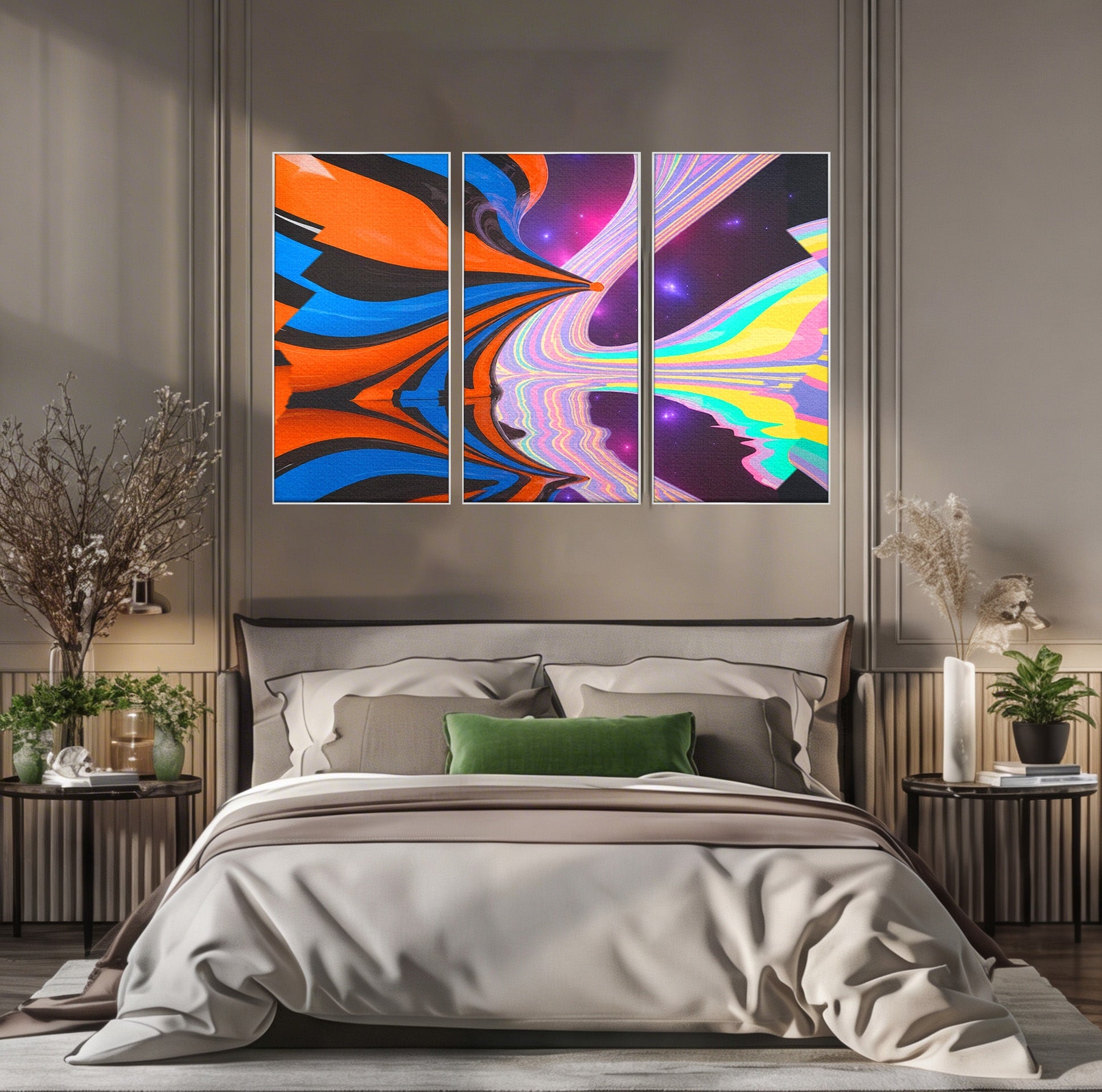 Set 3 Tablouri Canvas Premium LuxCanva® C3-1321, Universul Curcubeu, Abstract, Spatiu, Curcubeu, Living, Modern, Culori Vibrante