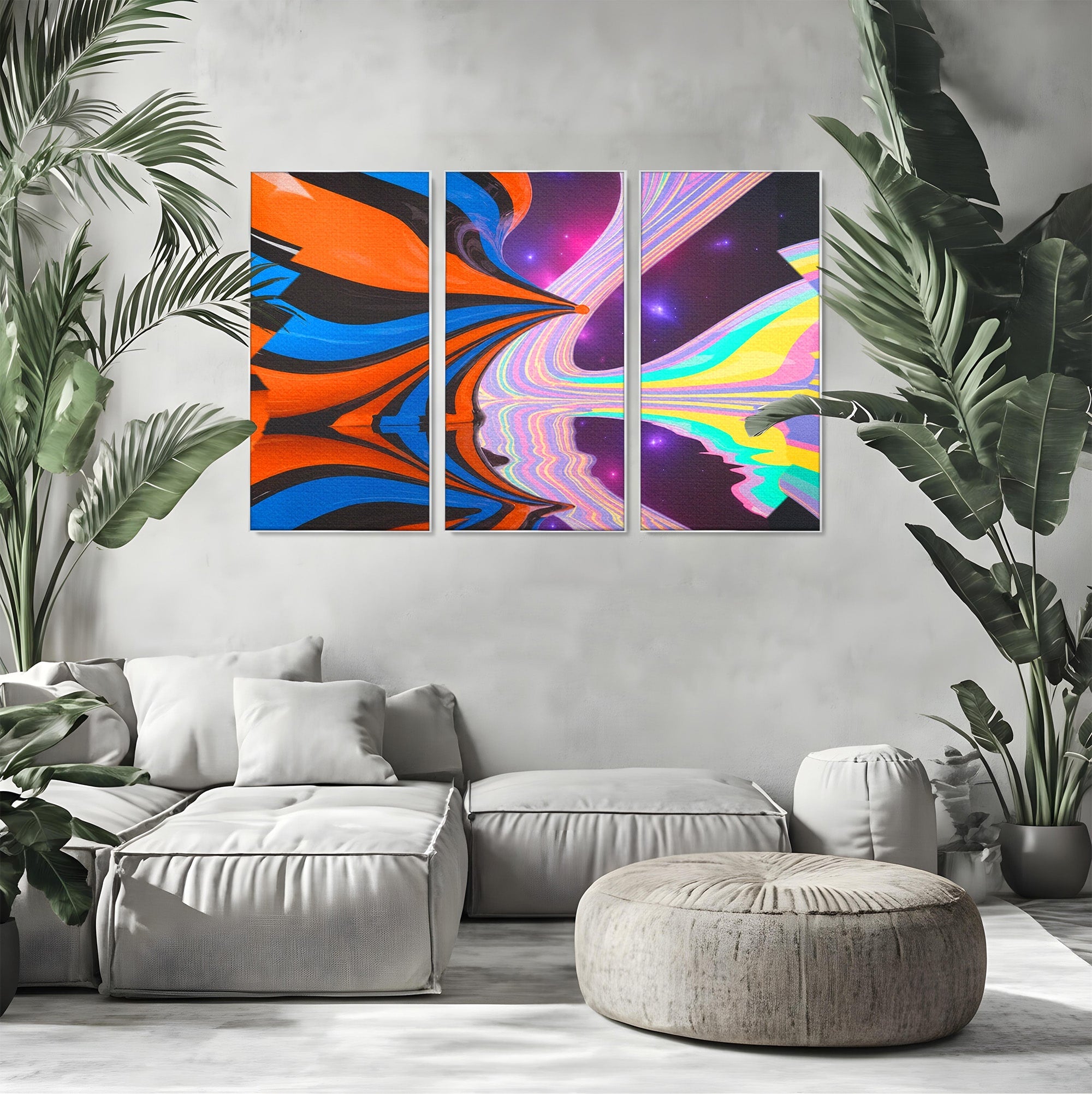 Set 3 Tablouri Canvas Premium LuxCanva® C3-1321, Universul Curcubeu, Abstract, Spatiu, Curcubeu, Living, Modern, Culori Vibrante