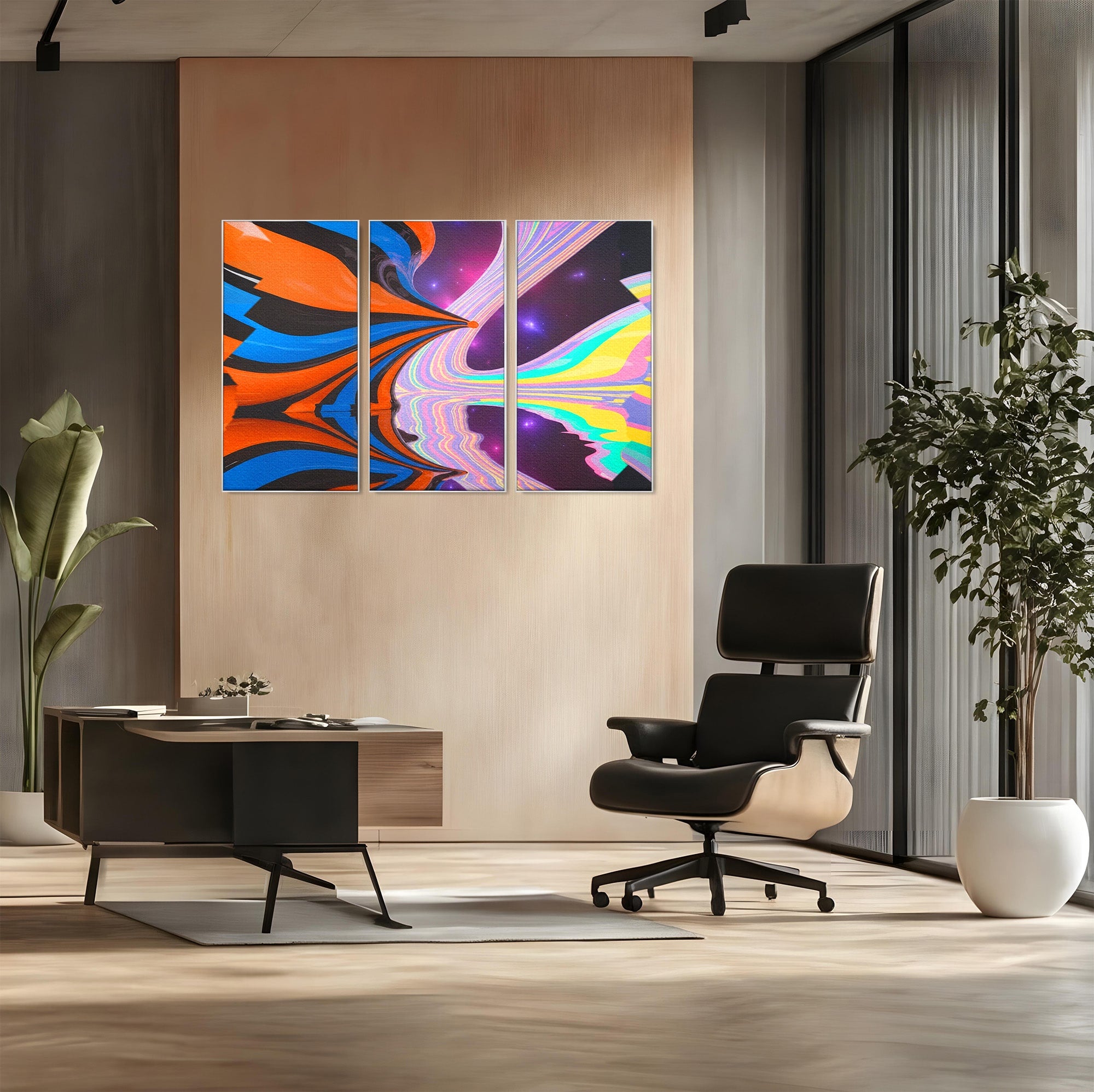 Set 3 Tablouri Canvas Premium LuxCanva® C3-1321, Universul Curcubeu, Abstract, Spatiu, Curcubeu, Living, Modern, Culori Vibrante