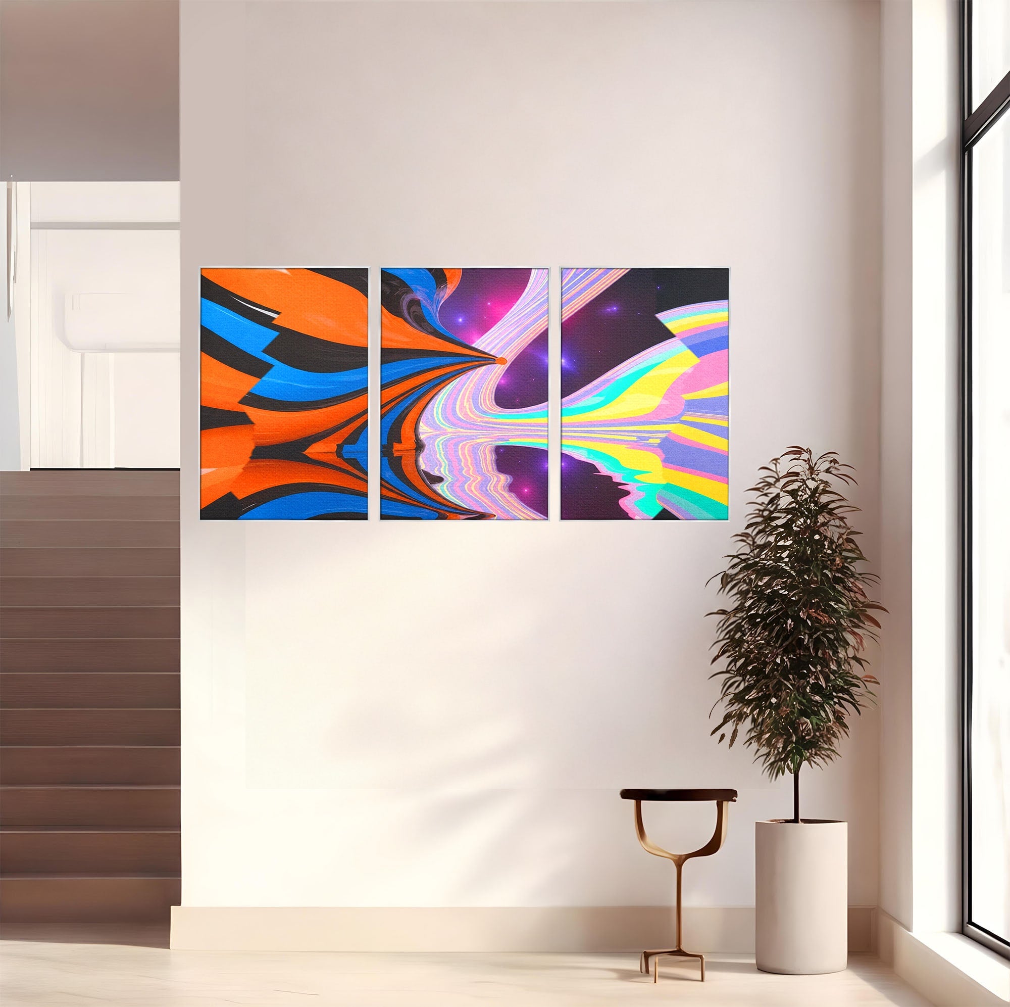 Set 3 Tablouri Canvas Premium LuxCanva® C3-1321, Universul Curcubeu, Abstract, Spatiu, Curcubeu, Living, Modern, Culori Vibrante