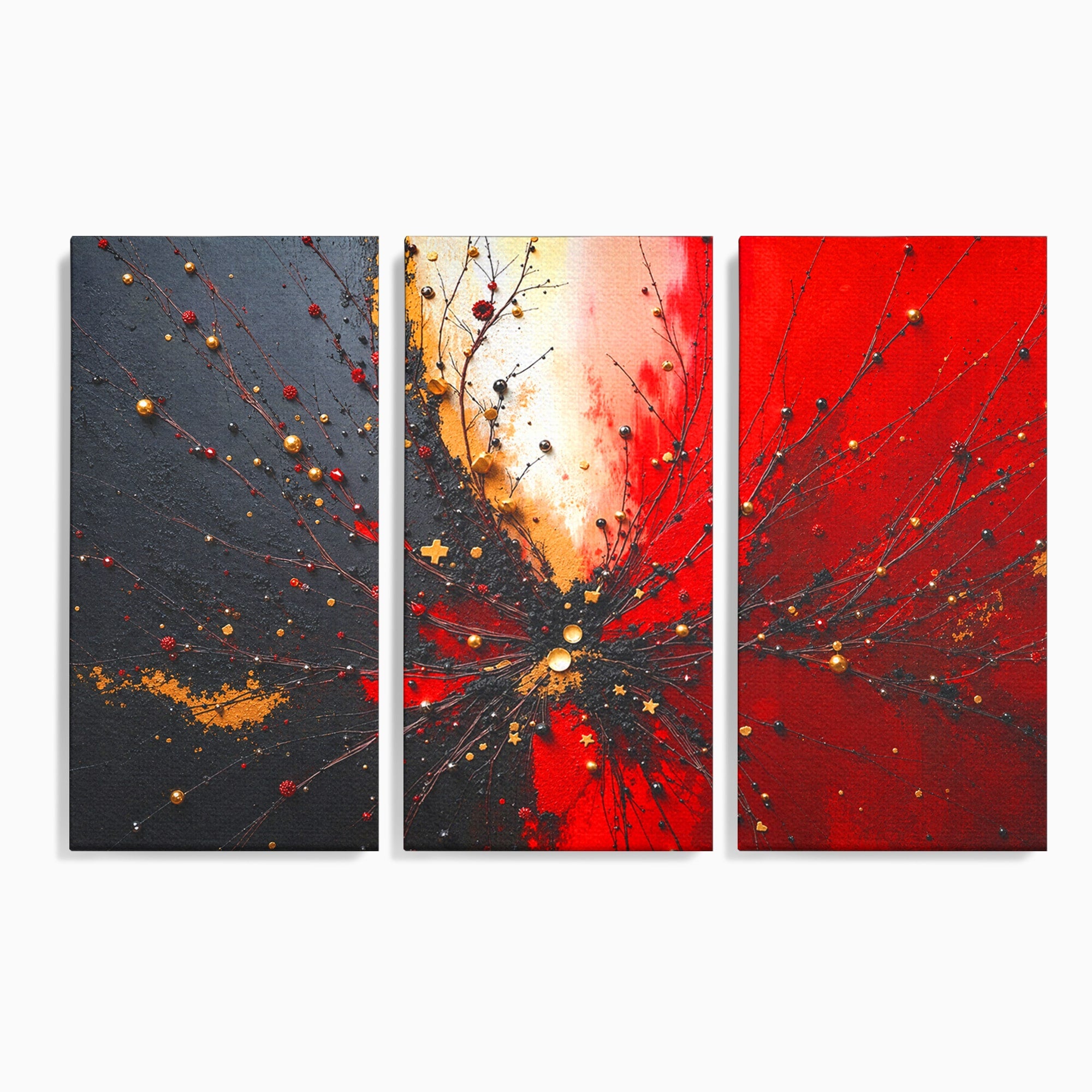 Set 3 Tablouri Canvas Premium LuxCanva® C3-1326, Explozie Abstracta, Abstract, Arta Contemporana, Explozie, Dynamic, Living, Culori Vibrante