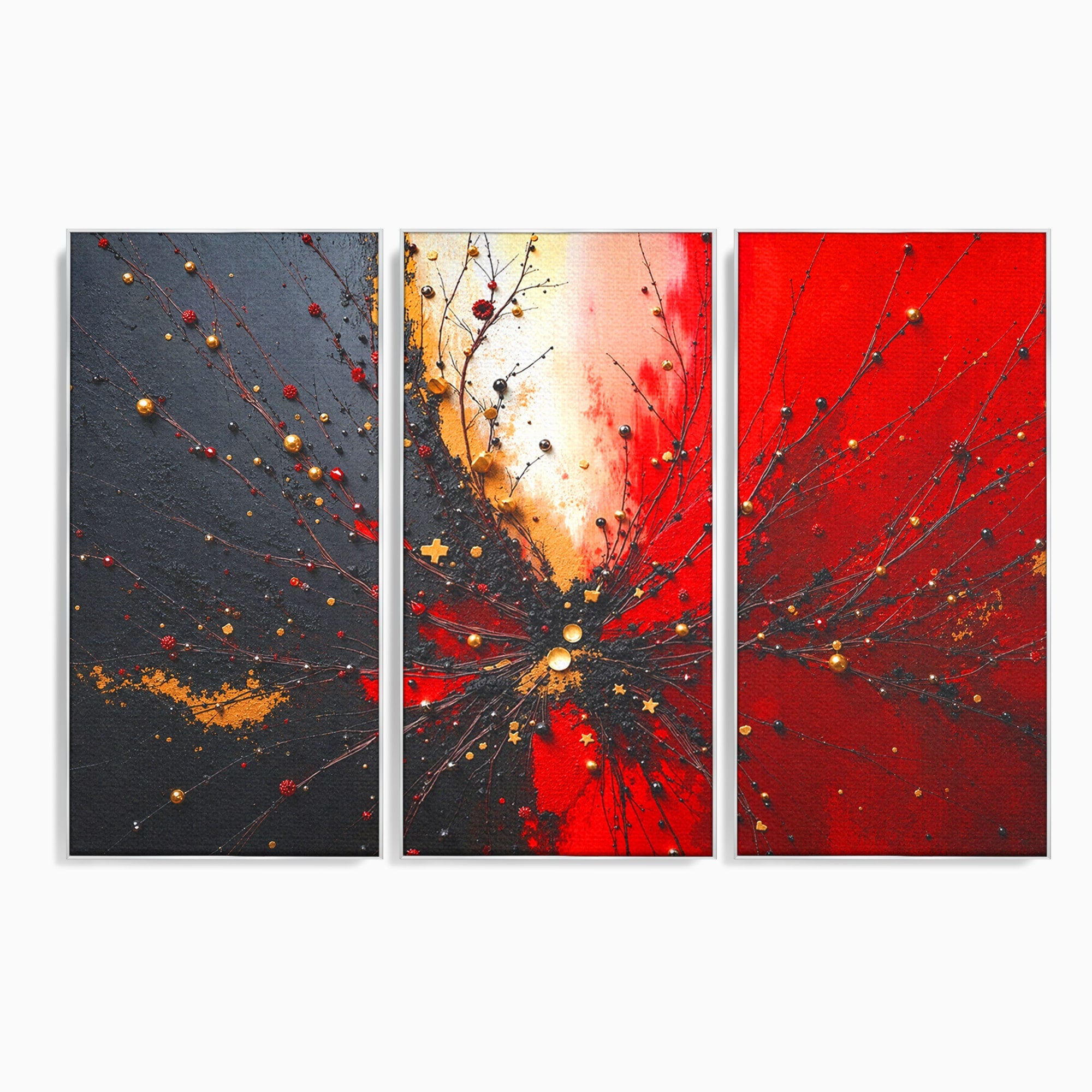 Set 3 Tablouri Canvas Premium LuxCanva® C3-1326, Explozie Abstracta, Abstract, Arta Contemporana, Explozie, Dynamic, Living, Culori Vibrante