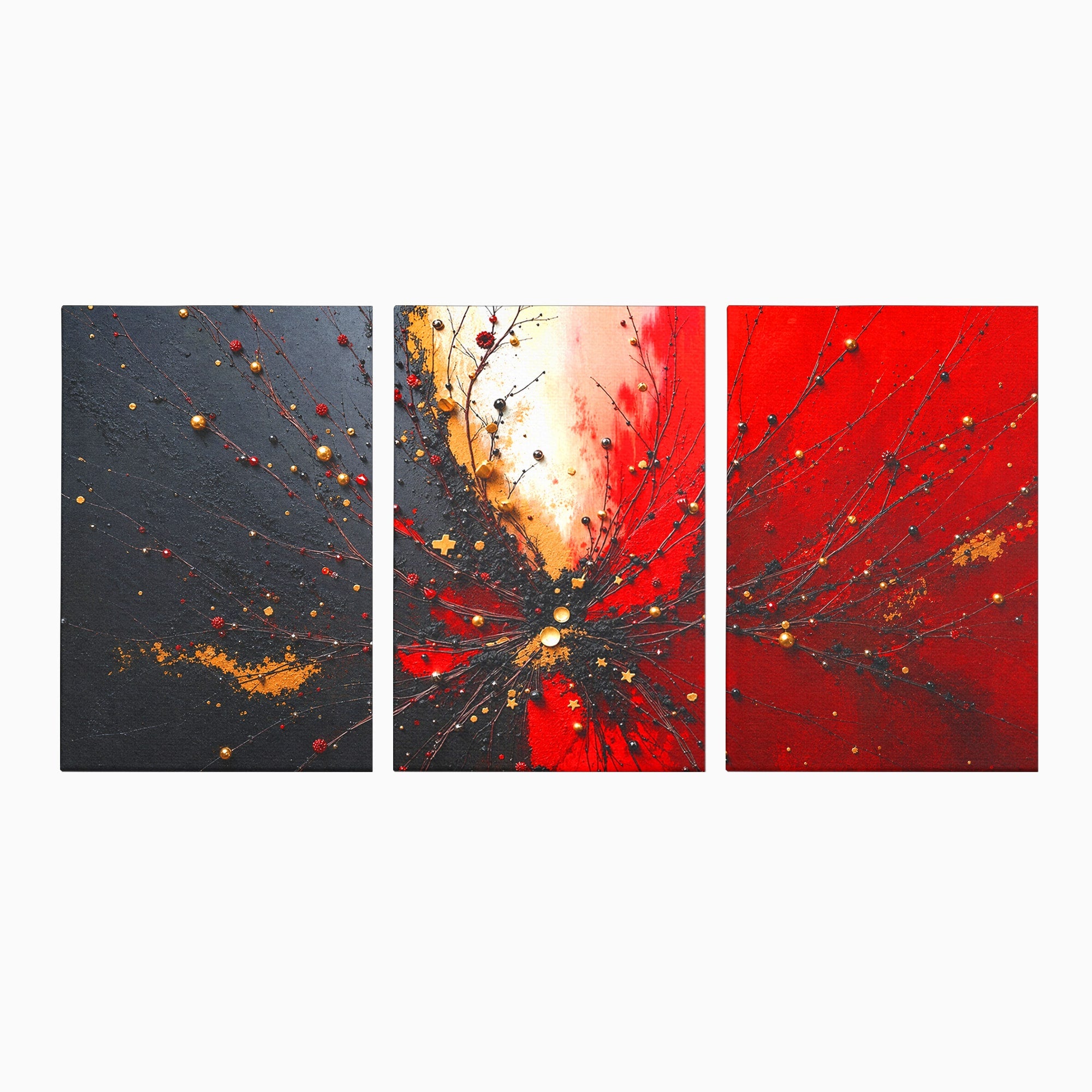 Set 3 Tablouri Canvas Premium LuxCanva® C3-1326, Explozie Abstracta, Abstract, Arta Contemporana, Explozie, Dynamic, Living, Culori Vibrante