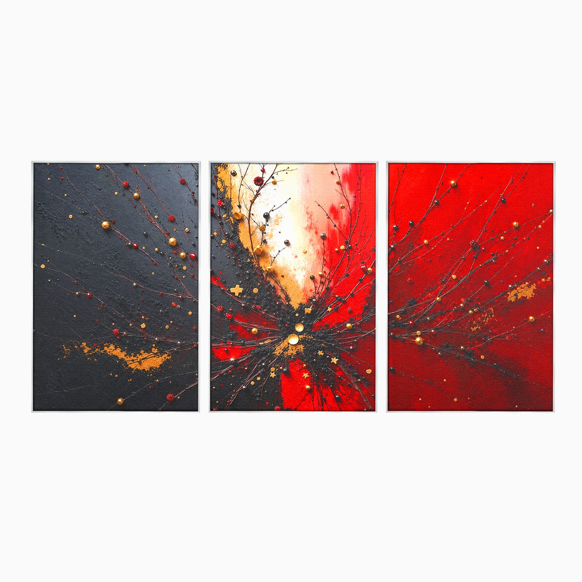 Set 3 Tablouri Canvas Premium LuxCanva® C3-1326, Explozie Abstracta, Abstract, Arta Contemporana, Explozie, Dynamic, Living, Culori Vibrante
