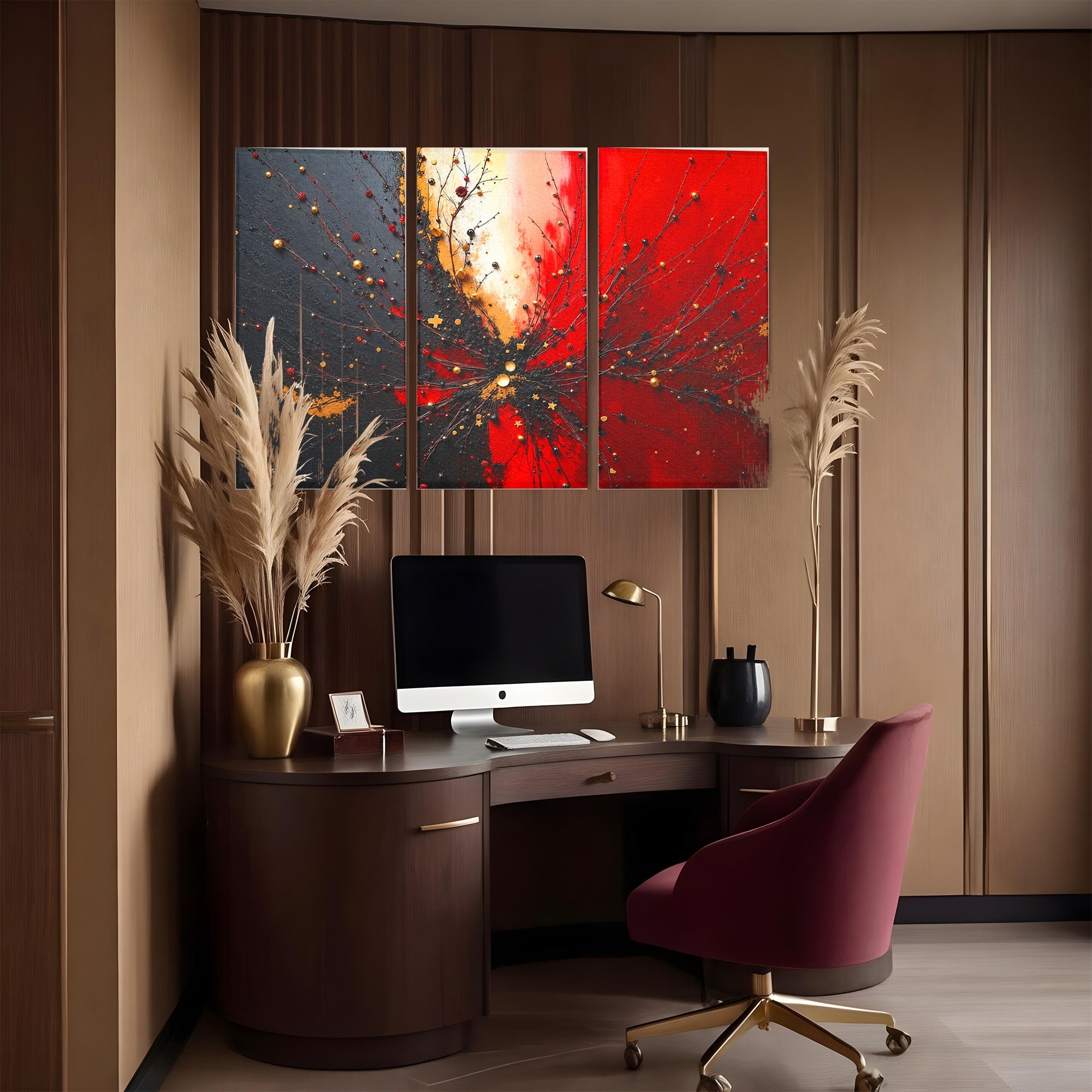 Set 3 Tablouri Canvas Premium LuxCanva® C3-1326, Explozie Abstracta, Abstract, Arta Contemporana, Explozie, Dynamic, Living, Culori Vibrante
