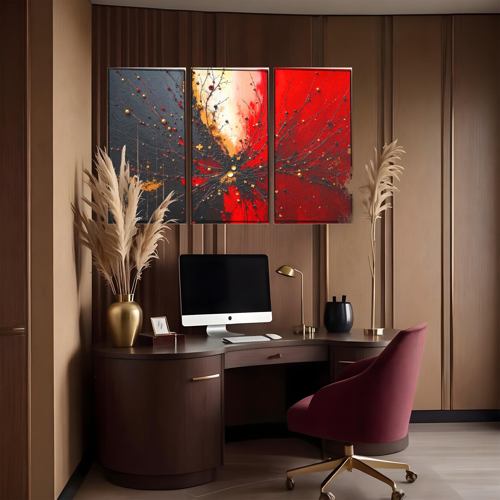 Set 3 Tablouri Canvas Premium LuxCanva® C3-1326, Explozie Abstracta, Abstract, Arta Contemporana, Explozie, Dynamic, Living, Culori Vibrante