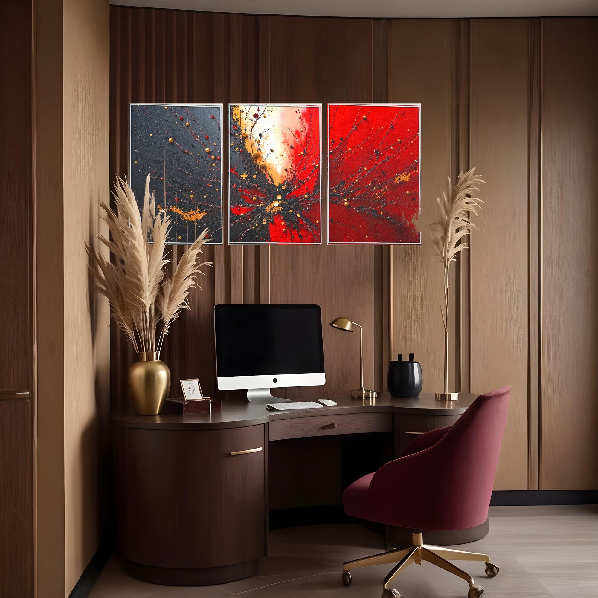 Set 3 Tablouri Canvas Premium LuxCanva® C3-1326, Explozie Abstracta, Abstract, Arta Contemporana, Explozie, Dynamic, Living, Culori Vibrante