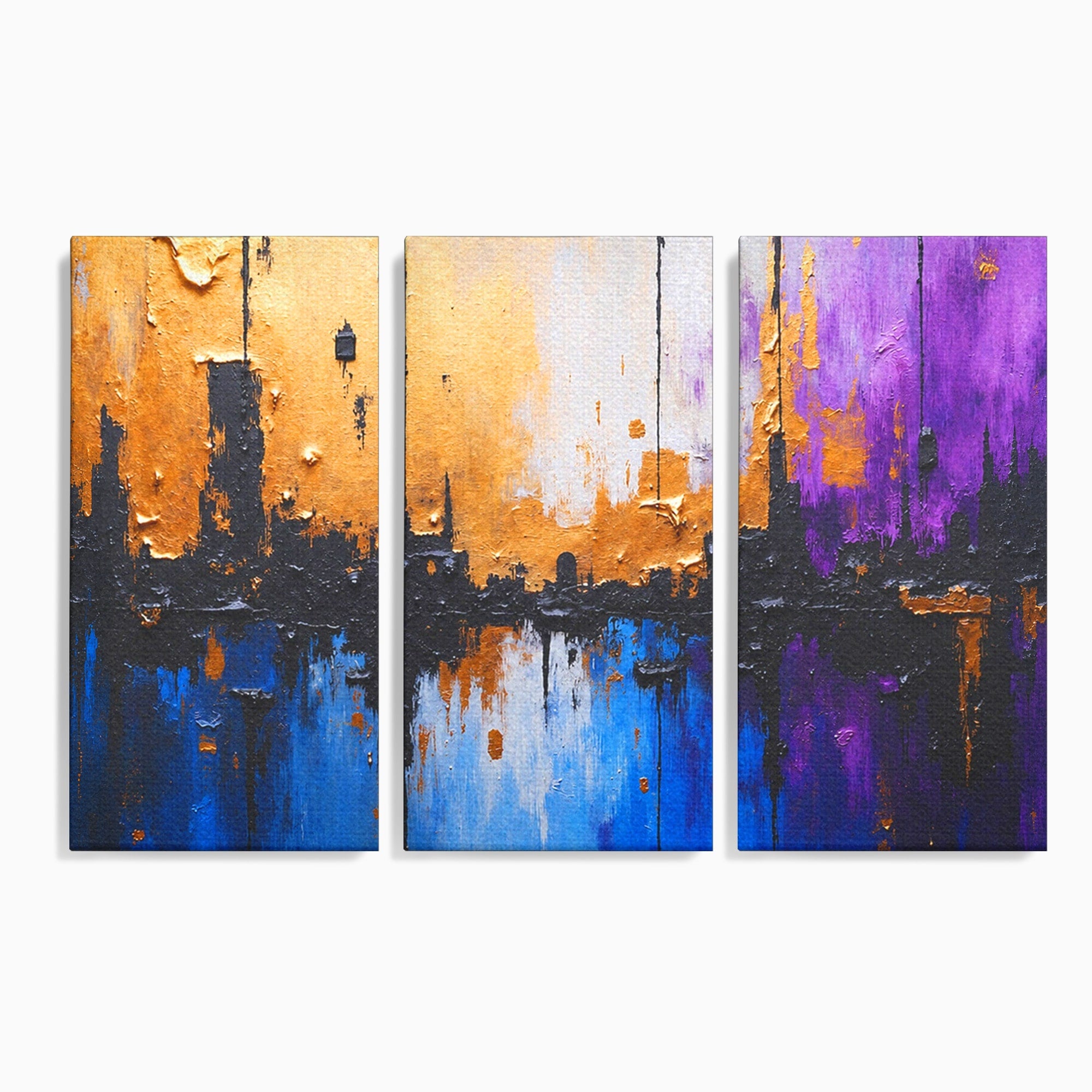 Set 3 Tablouri Canvas Premium LuxCanva® C3-1329, Orasul Abstract, Oras, Abstract, Peisaj Urban, Modern, Living, Culori Vibrante
