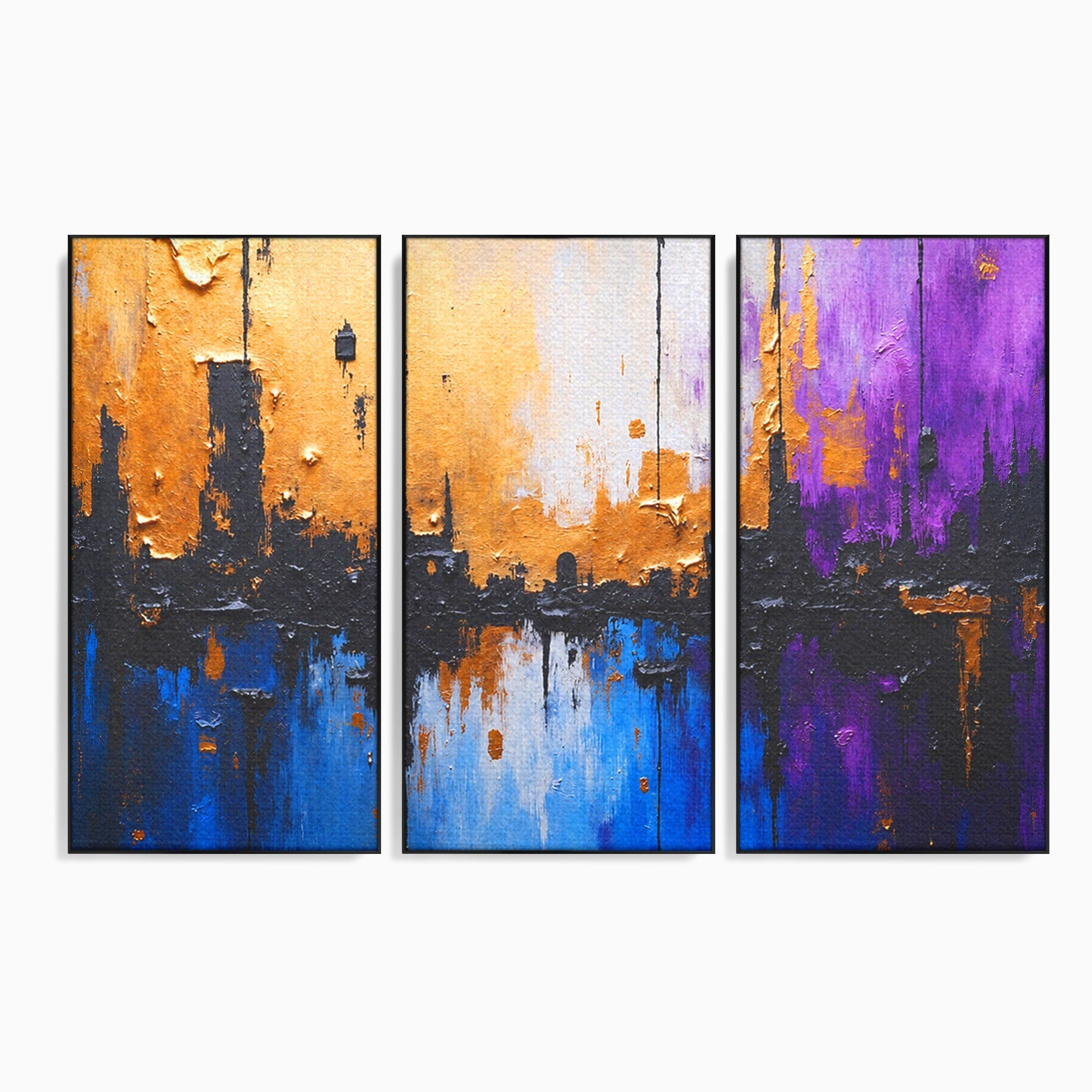 Set 3 Tablouri Canvas Premium LuxCanva® C3-1329, Orasul Abstract, Oras, Abstract, Peisaj Urban, Modern, Living, Culori Vibrante