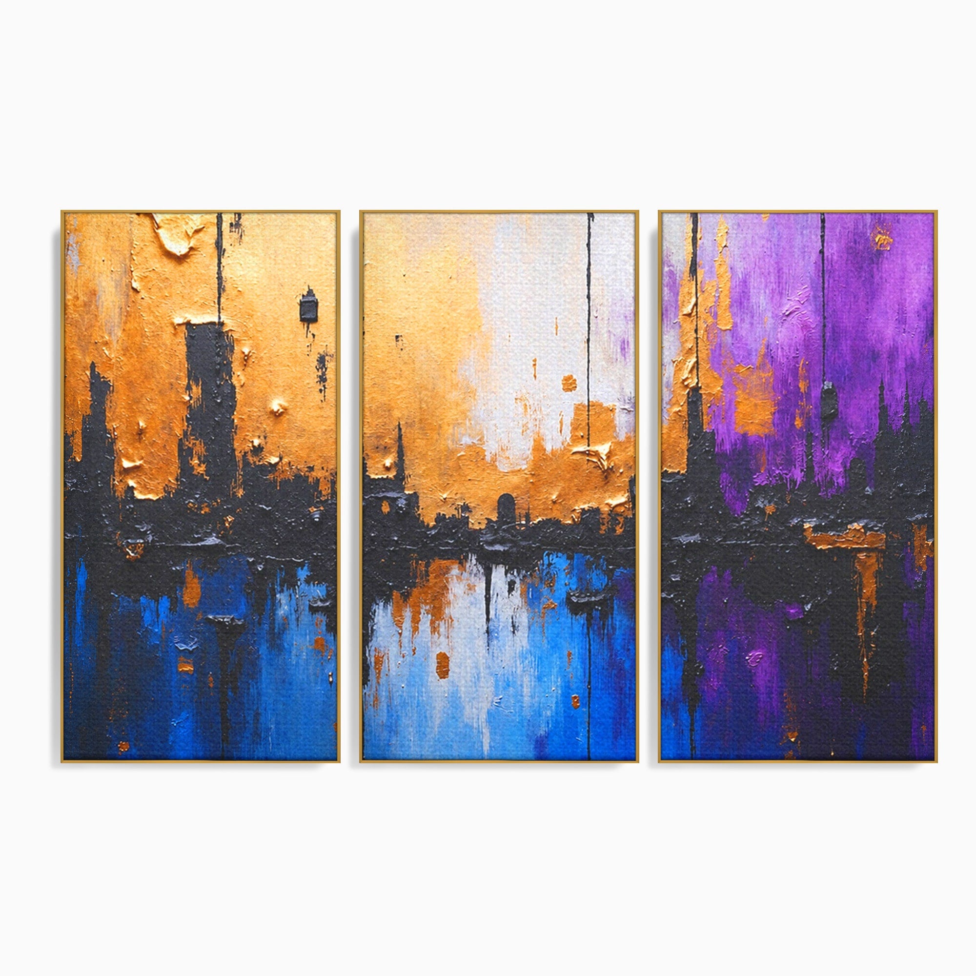 Set 3 Tablouri Canvas Premium LuxCanva® C3-1329, Orasul Abstract, Oras, Abstract, Peisaj Urban, Modern, Living, Culori Vibrante