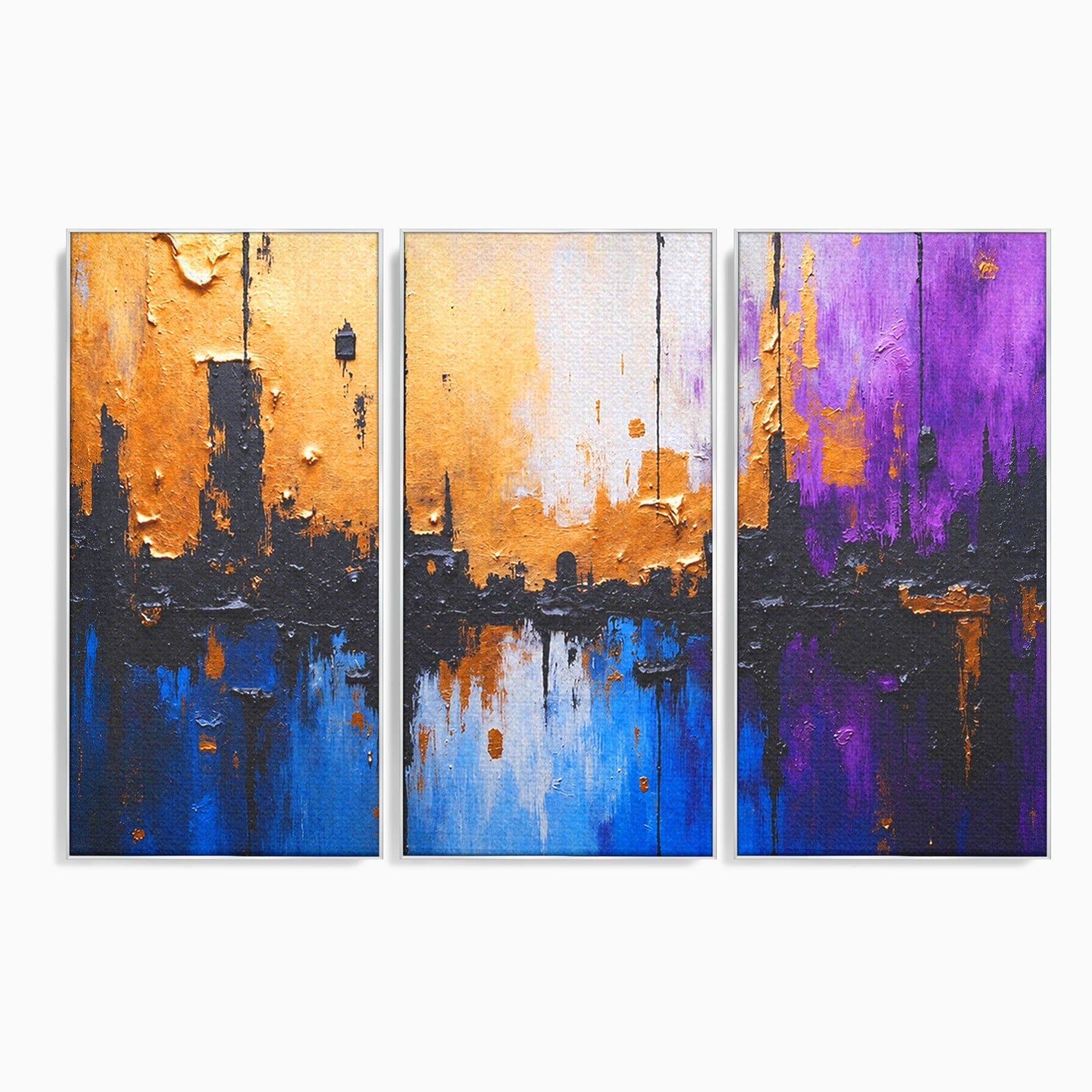 Set 3 Tablouri Canvas Premium LuxCanva® C3-1329, Orasul Abstract, Oras, Abstract, Peisaj Urban, Modern, Living, Culori Vibrante