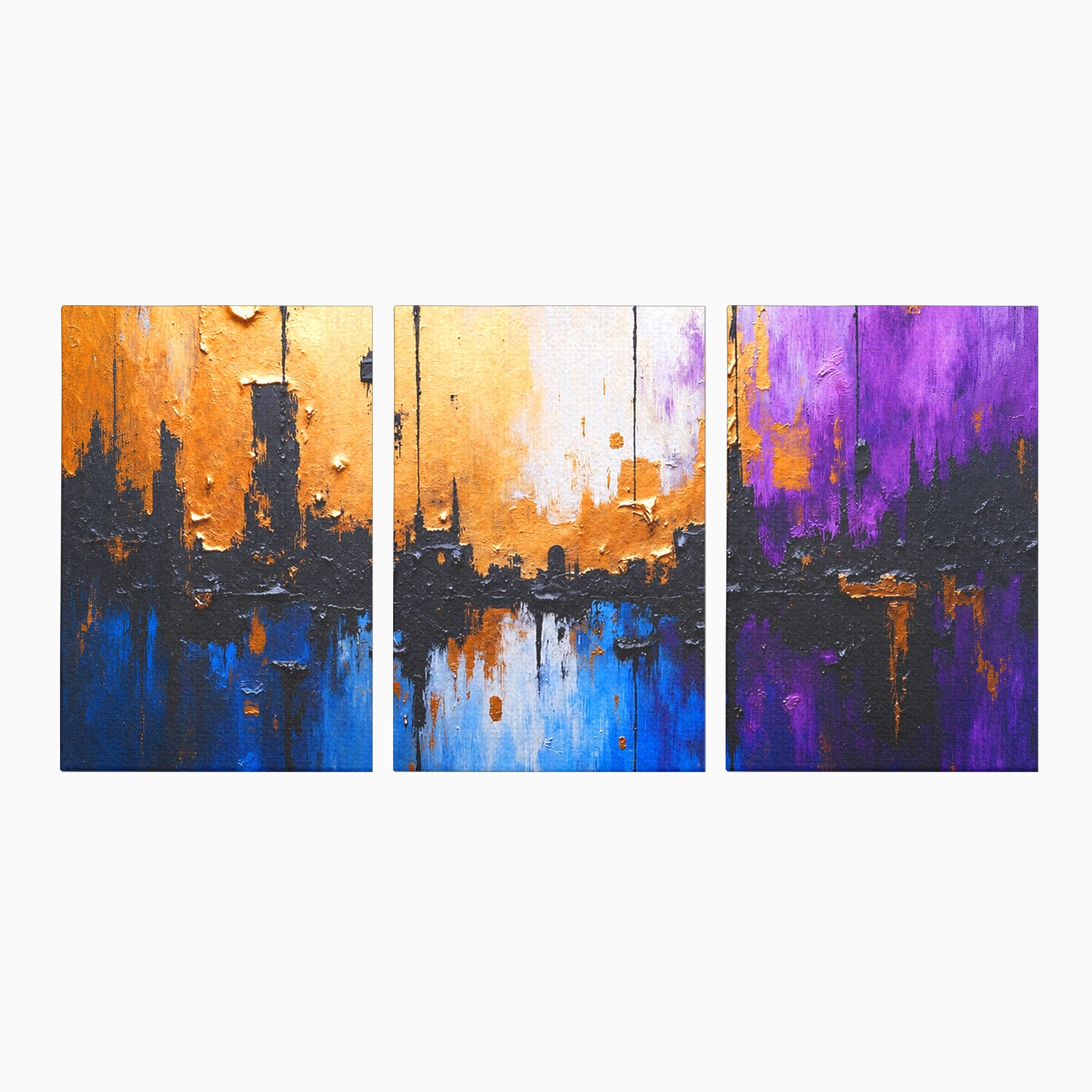 Set 3 Tablouri Canvas Premium LuxCanva® C3-1329, Orasul Abstract, Oras, Abstract, Peisaj Urban, Modern, Living, Culori Vibrante