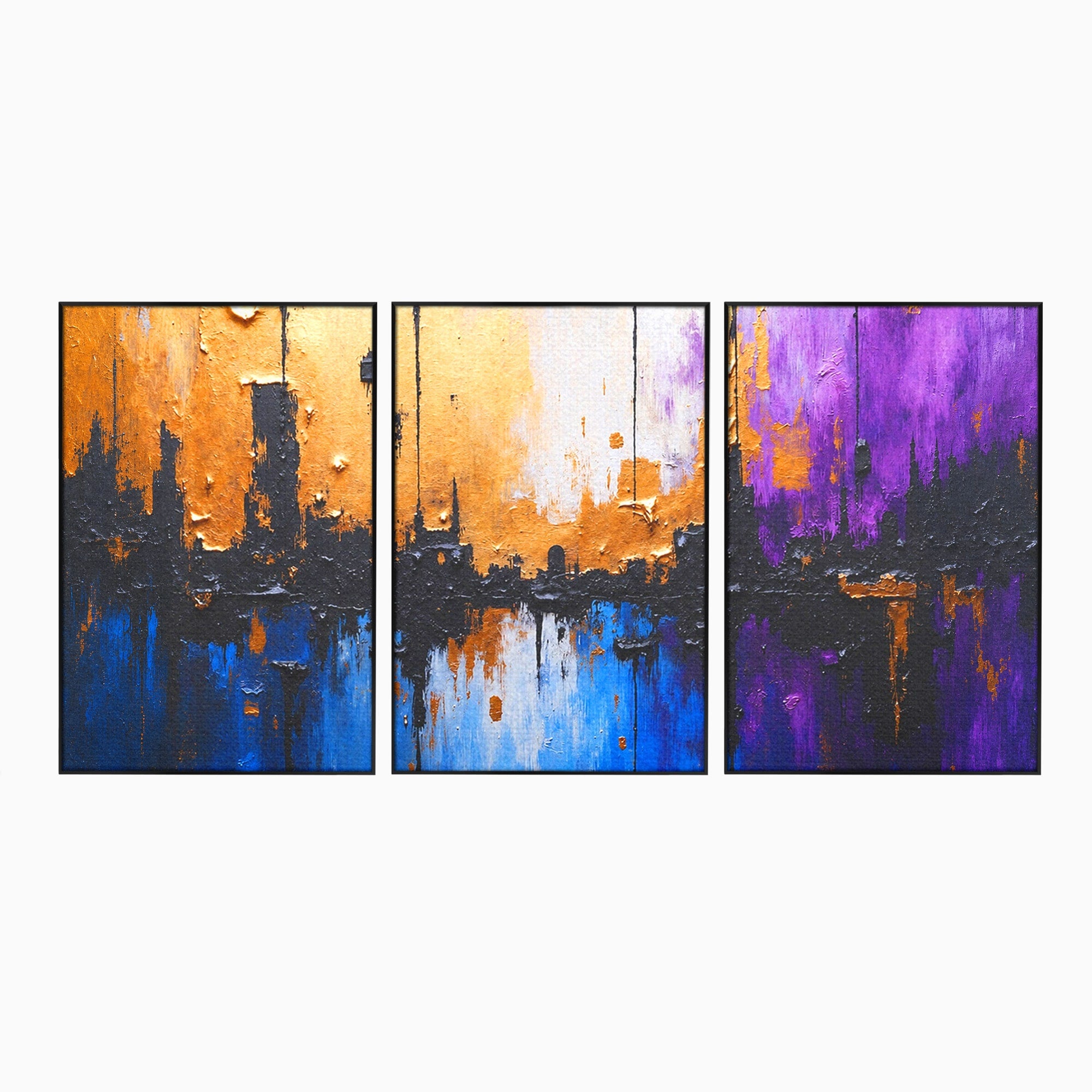 Set 3 Tablouri Canvas Premium LuxCanva® C3-1329, Orasul Abstract, Oras, Abstract, Peisaj Urban, Modern, Living, Culori Vibrante