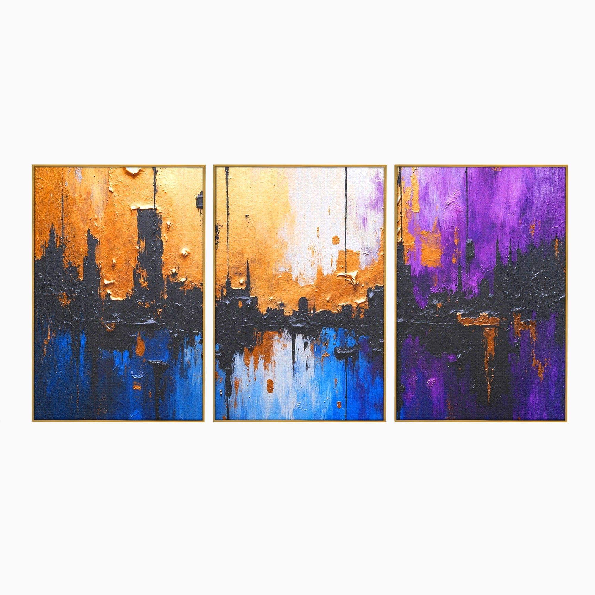 Set 3 Tablouri Canvas Premium LuxCanva® C3-1329, Orasul Abstract, Oras, Abstract, Peisaj Urban, Modern, Living, Culori Vibrante
