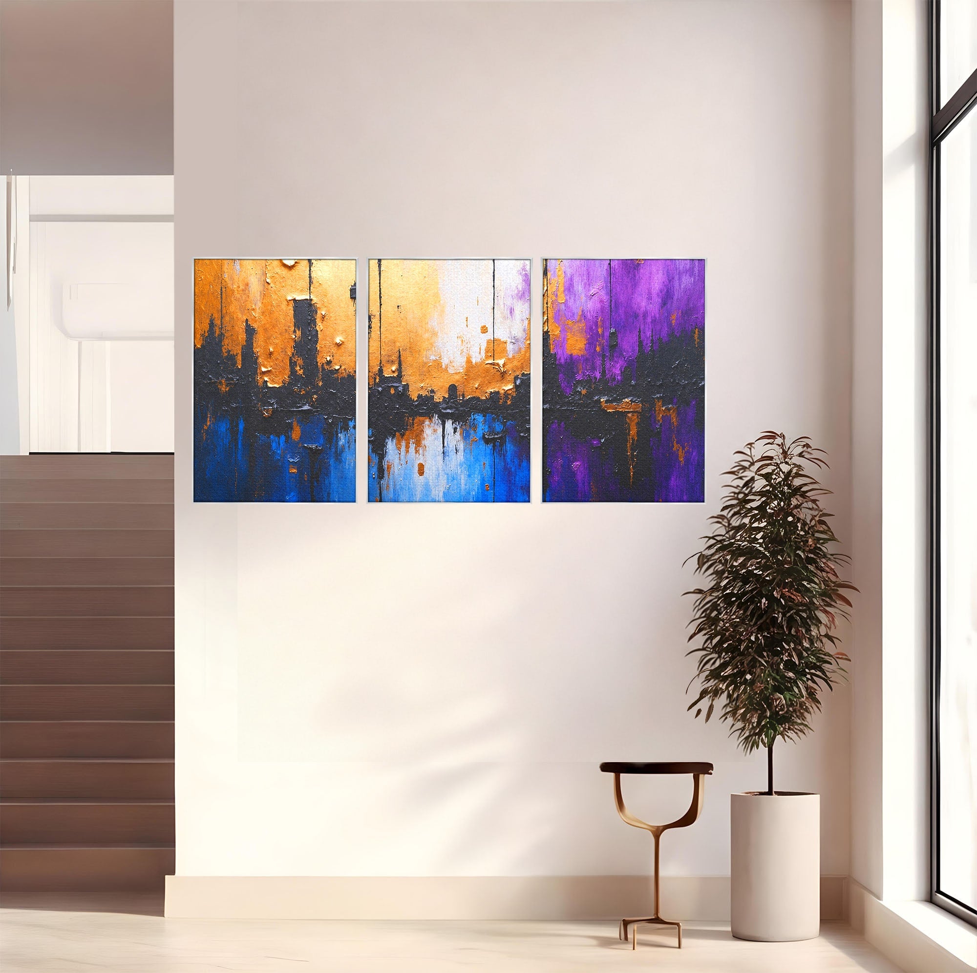 Set 3 Tablouri Canvas Premium LuxCanva® C3-1329, Orasul Abstract, Oras, Abstract, Peisaj Urban, Modern, Living, Culori Vibrante