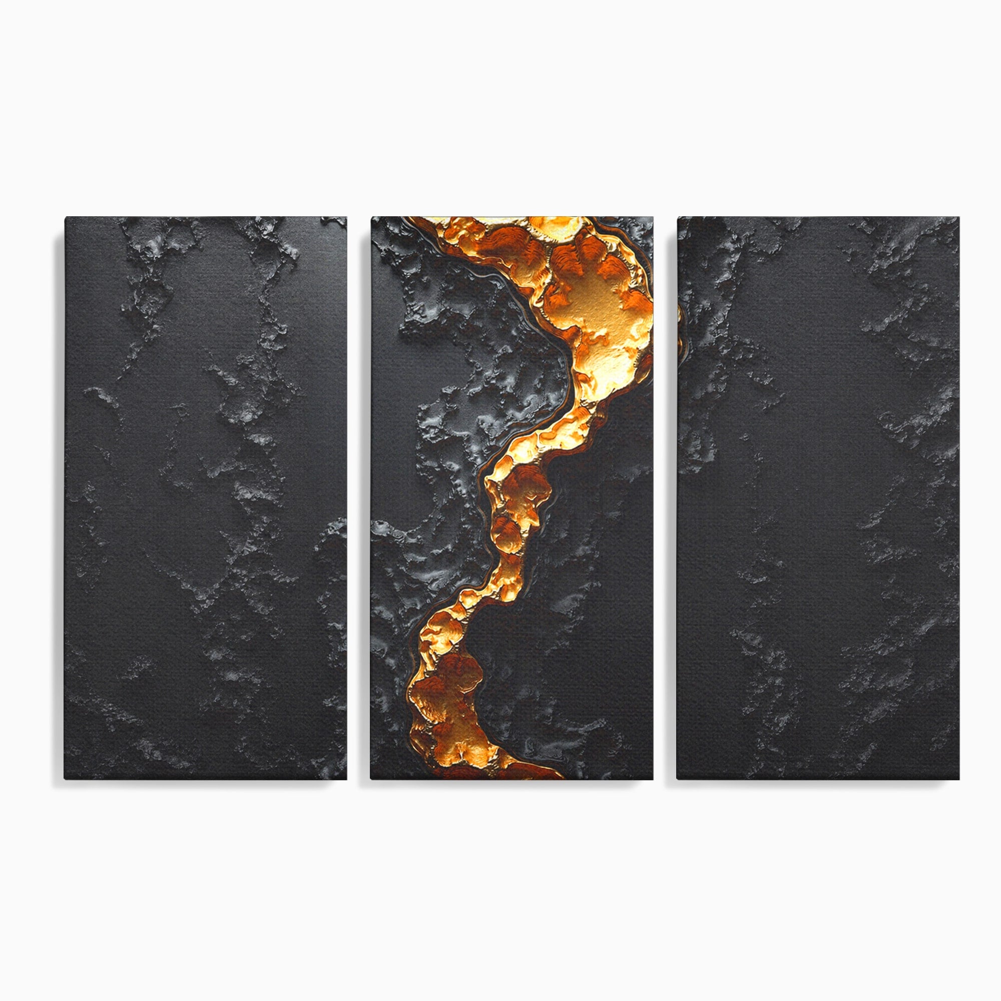 Set 3 Tablouri Canvas Premium LuxCanva® C3-1331, Rau De Aur, Abstract, Textura, Modern, Birou, Eleganta, Culori Vibrante