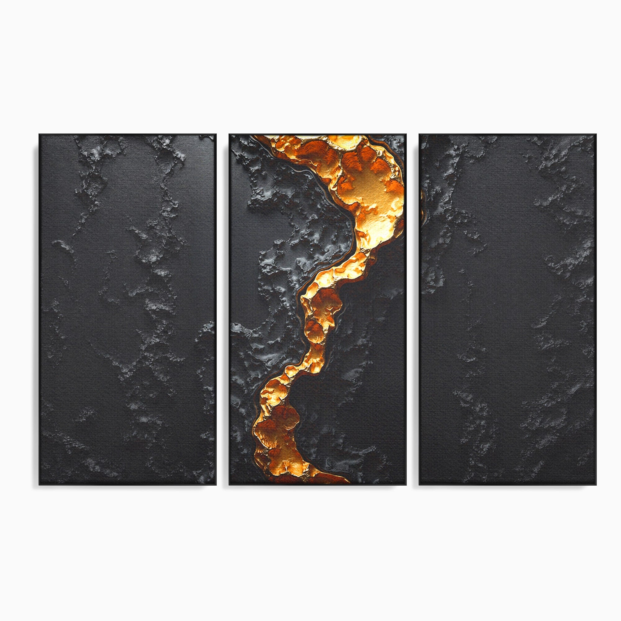 Set 3 Tablouri Canvas Premium LuxCanva® C3-1331, Rau De Aur, Abstract, Textura, Modern, Birou, Eleganta, Culori Vibrante