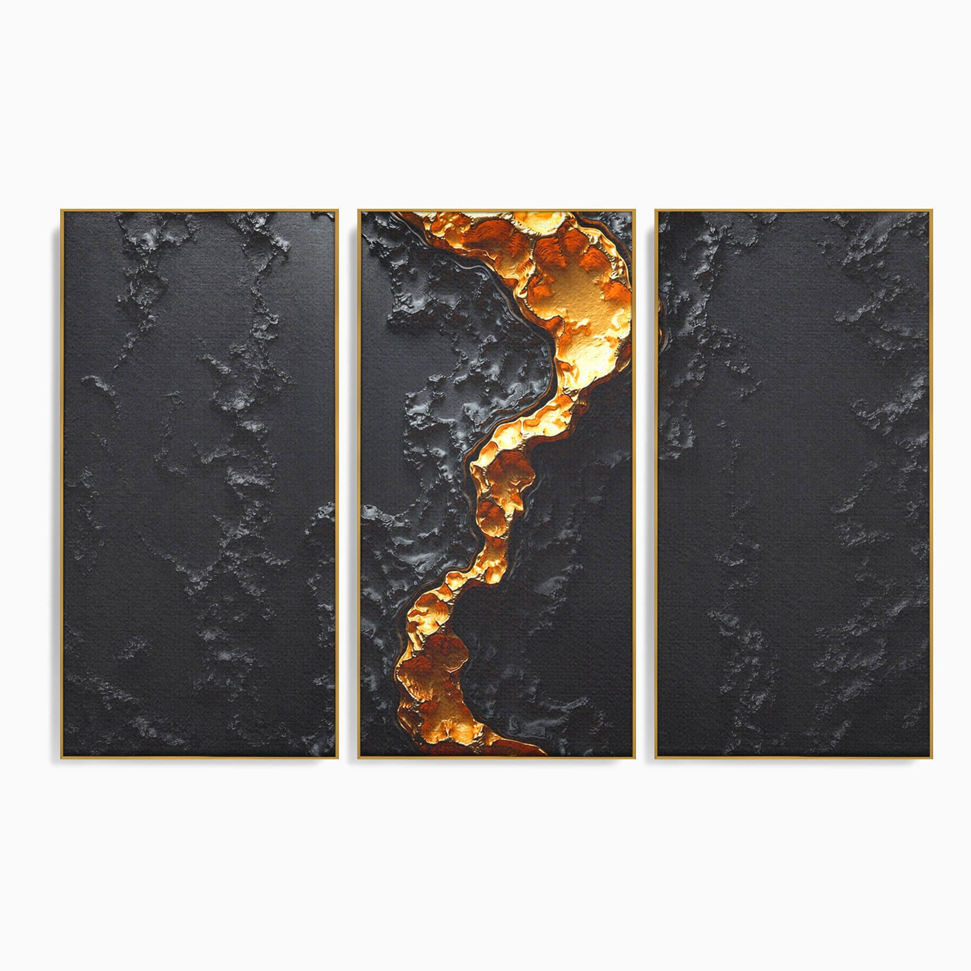 Set 3 Tablouri Canvas Premium LuxCanva® C3-1331, Rau De Aur, Abstract, Textura, Modern, Birou, Eleganta, Culori Vibrante