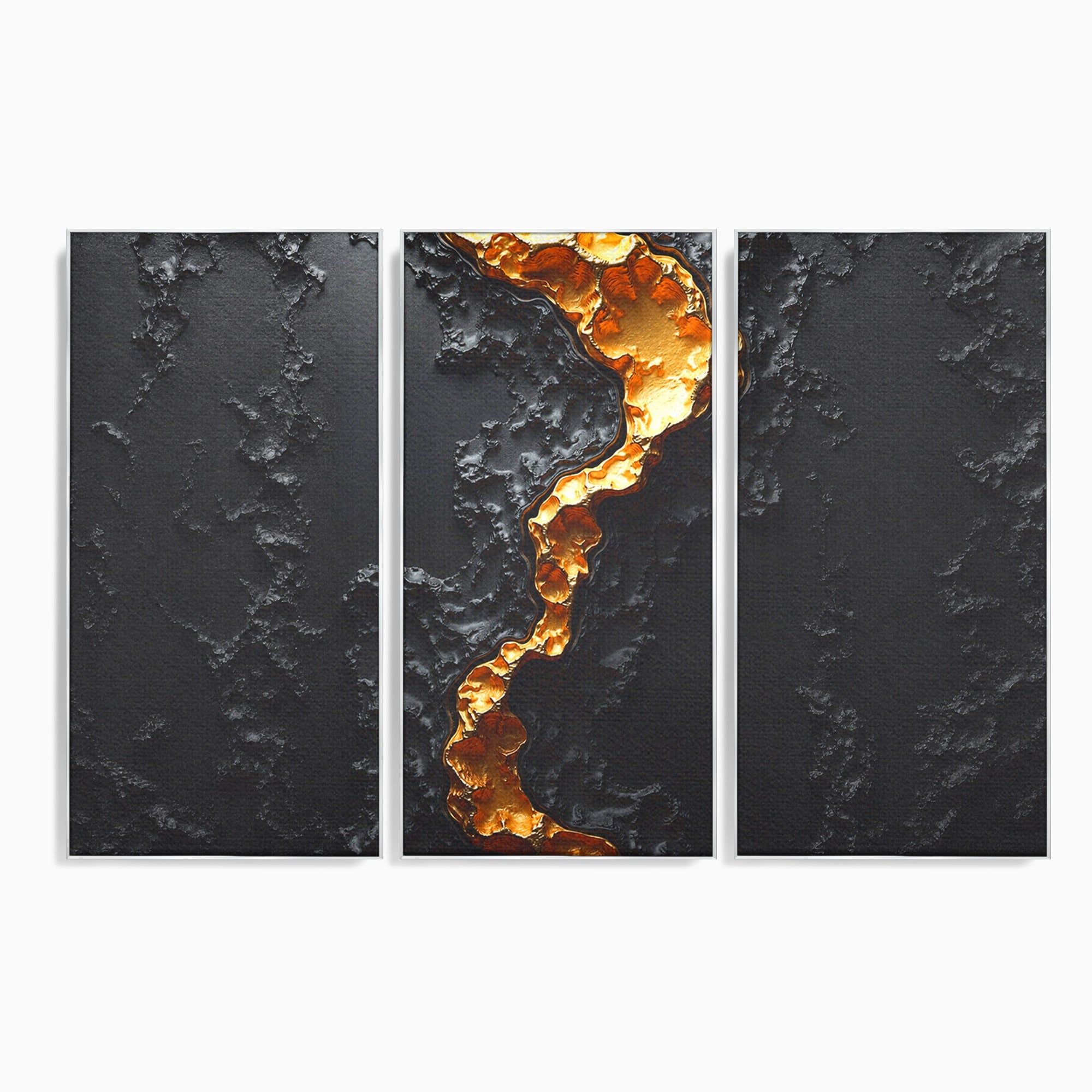 Set 3 Tablouri Canvas Premium LuxCanva® C3-1331, Rau De Aur, Abstract, Textura, Modern, Birou, Eleganta, Culori Vibrante