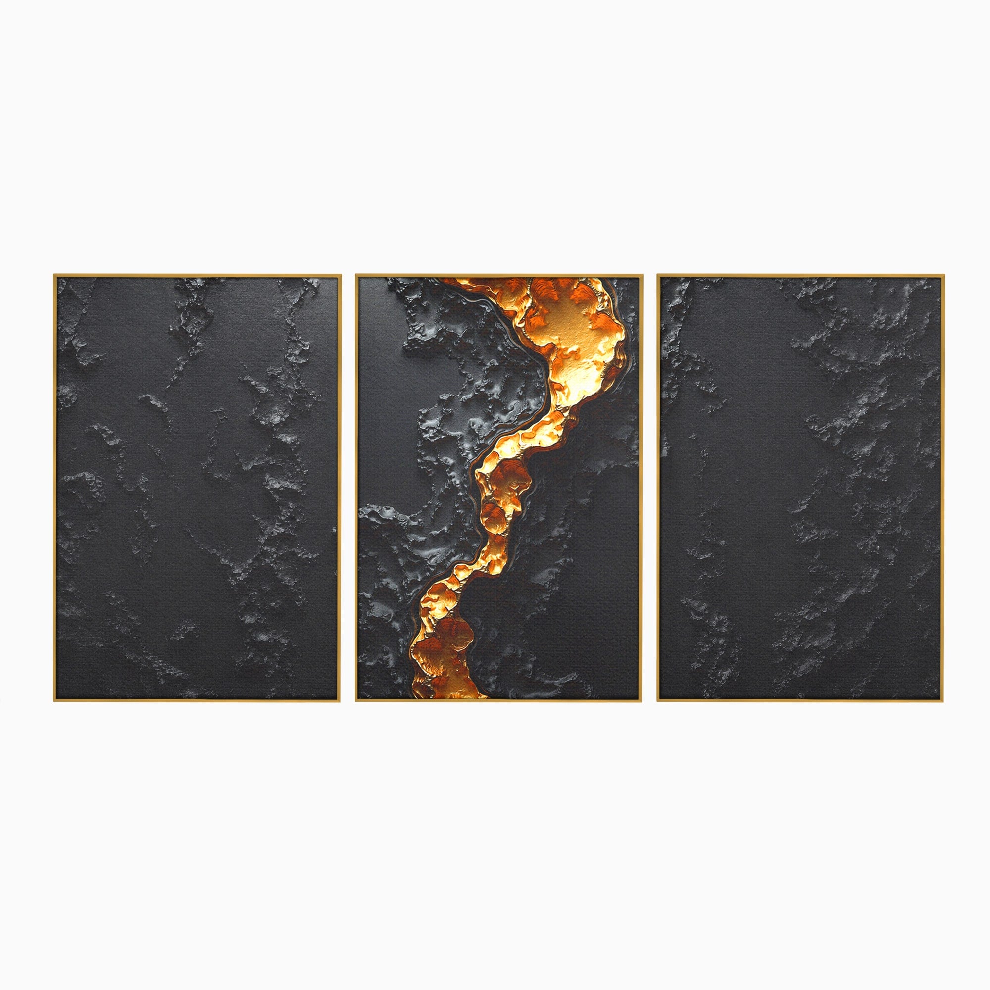 Set 3 Tablouri Canvas Premium LuxCanva® C3-1331, Rau De Aur, Abstract, Textura, Modern, Birou, Eleganta, Culori Vibrante