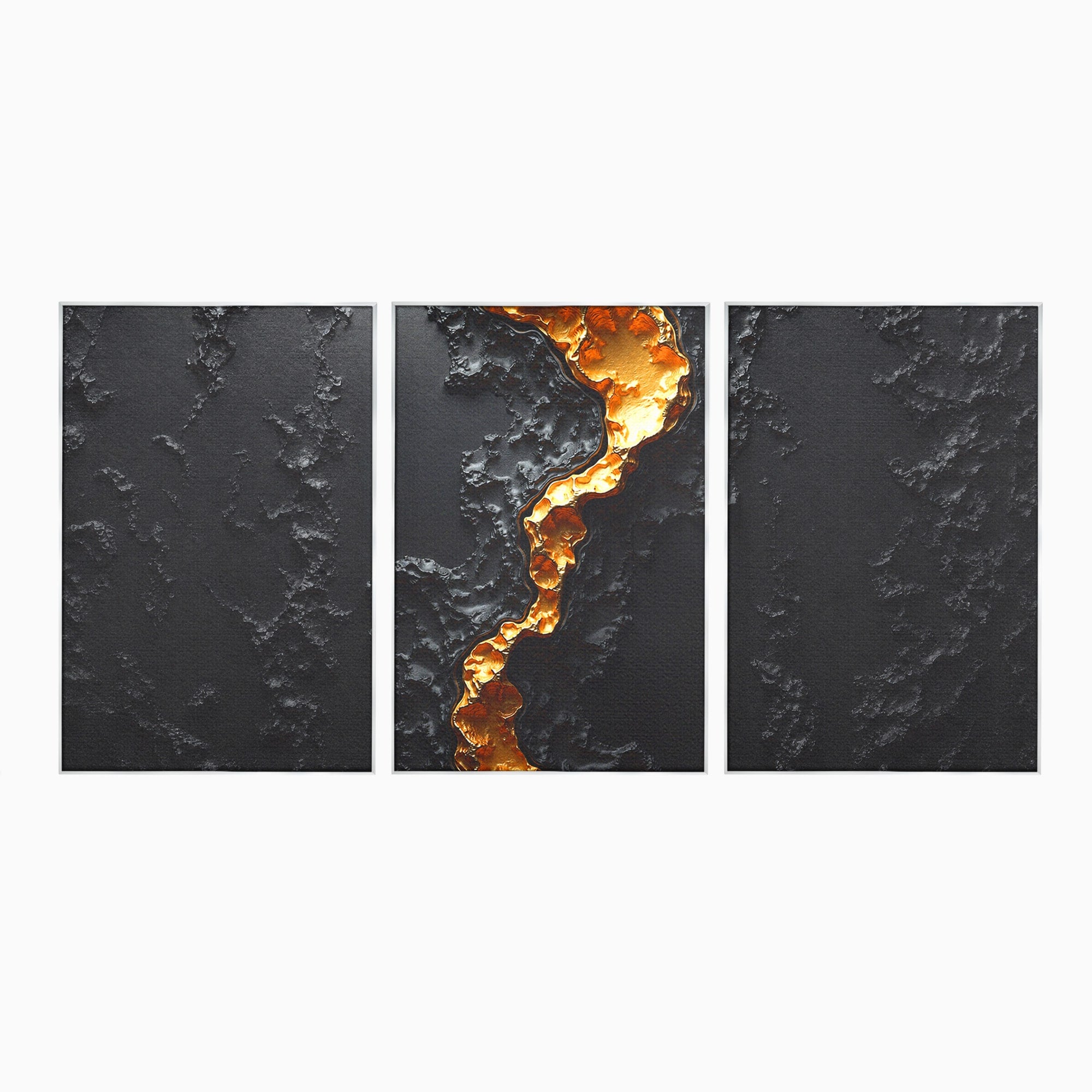 Set 3 Tablouri Canvas Premium LuxCanva® C3-1331, Rau De Aur, Abstract, Textura, Modern, Birou, Eleganta, Culori Vibrante