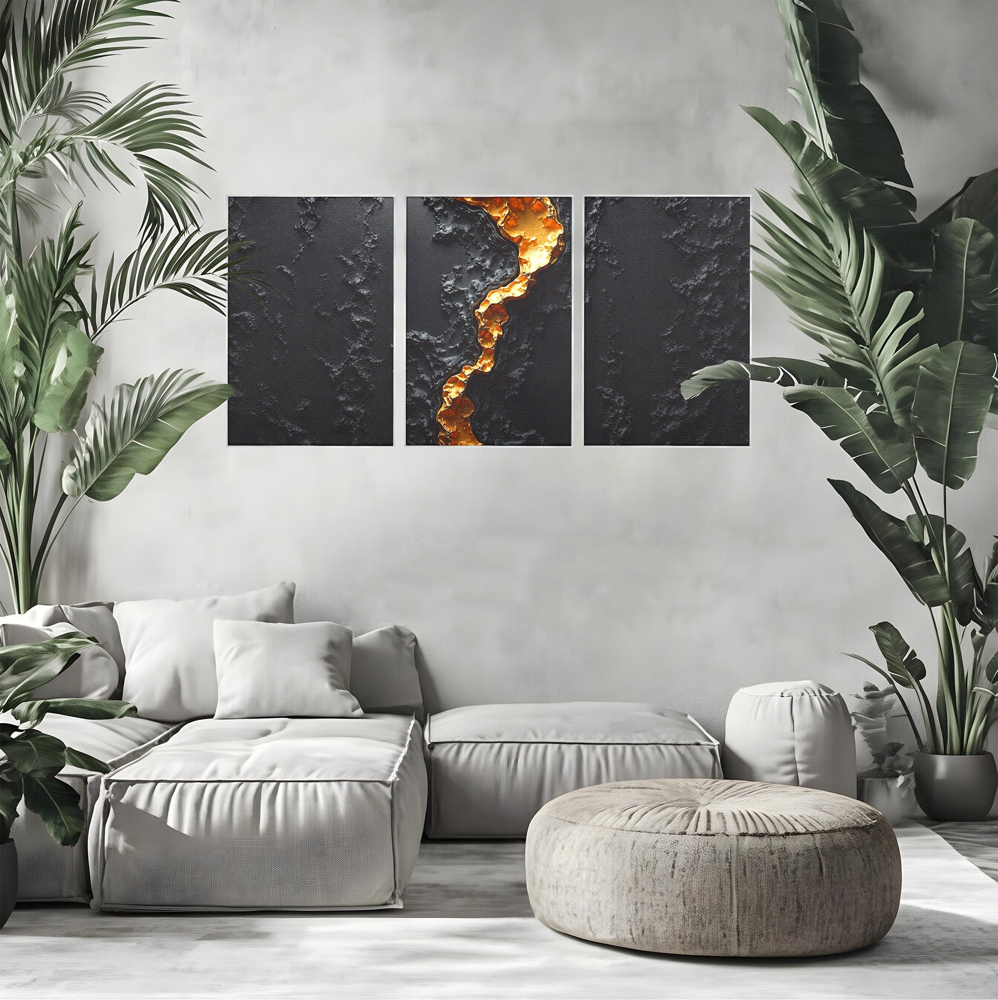 Set 3 Tablouri Canvas Premium LuxCanva® C3-1331, Rau De Aur, Abstract, Textura, Modern, Birou, Eleganta, Culori Vibrante
