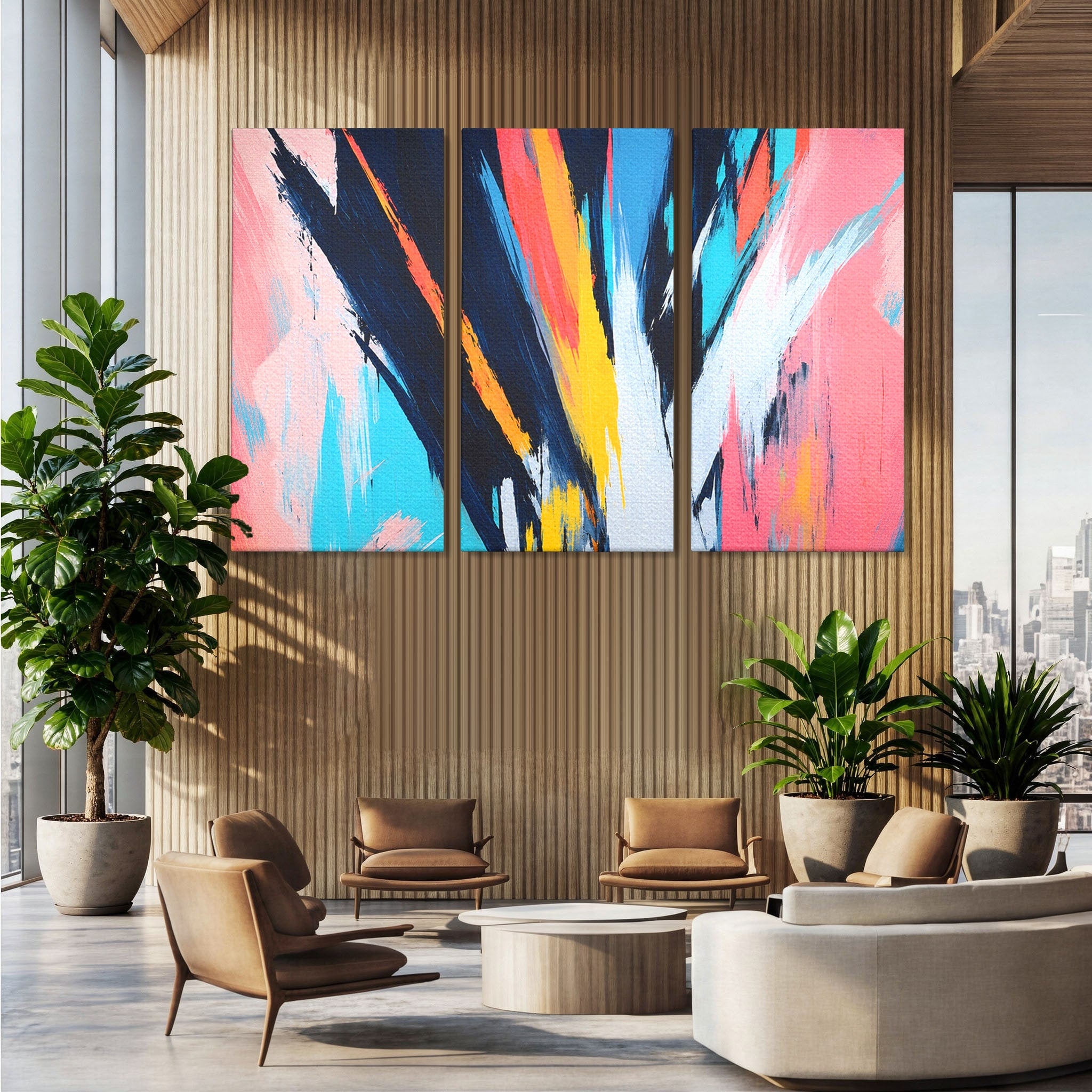Set 3 Tablouri Canvas Premium LuxCanva® C3-1337, Abstract Dinamic, Abstract, Modern, Energetic, Living, Birou, Culori Vibrante