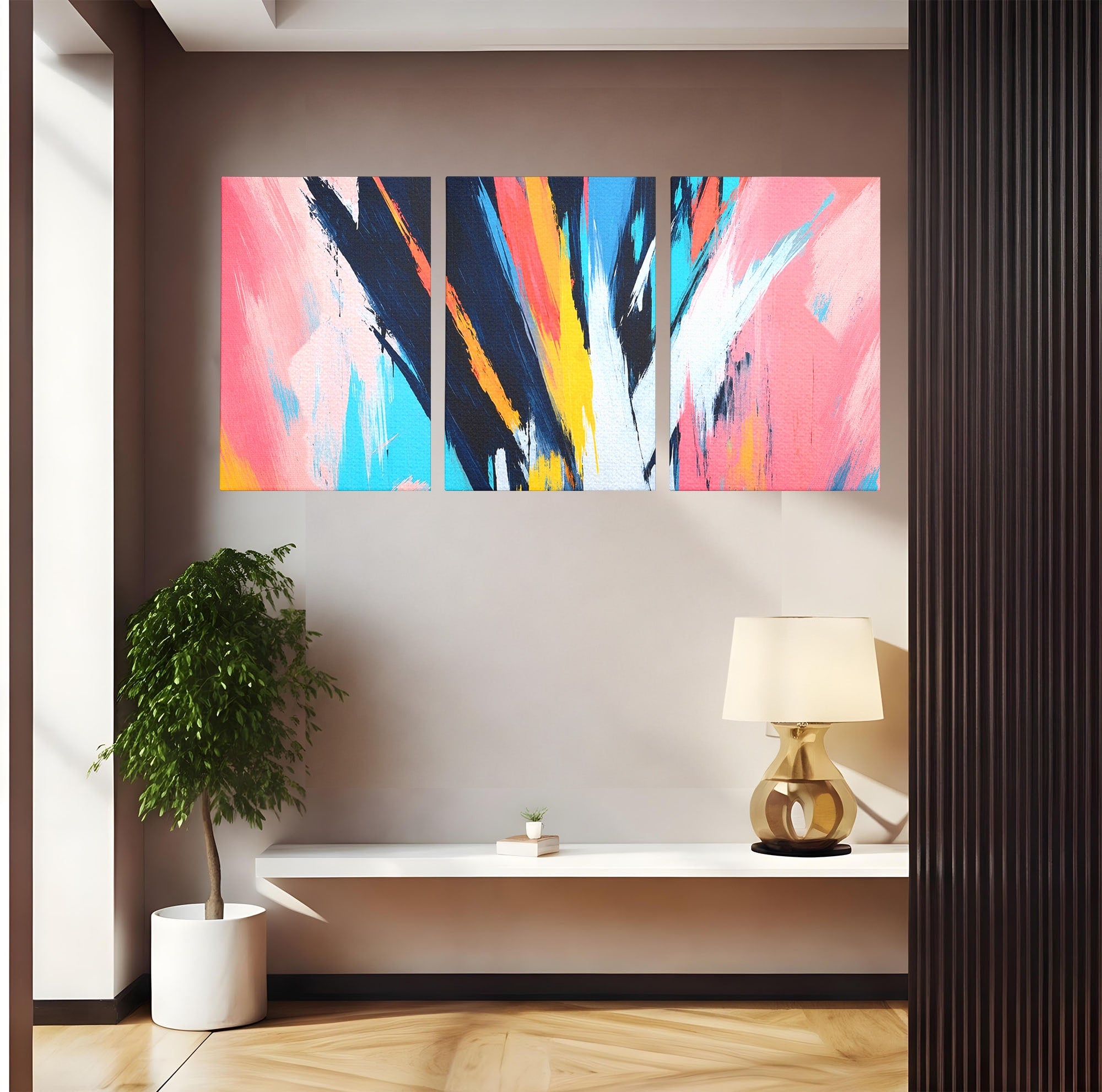 Set 3 Tablouri Canvas Premium LuxCanva® C3-1337, Abstract Dinamic, Abstract, Modern, Energetic, Living, Birou, Culori Vibrante