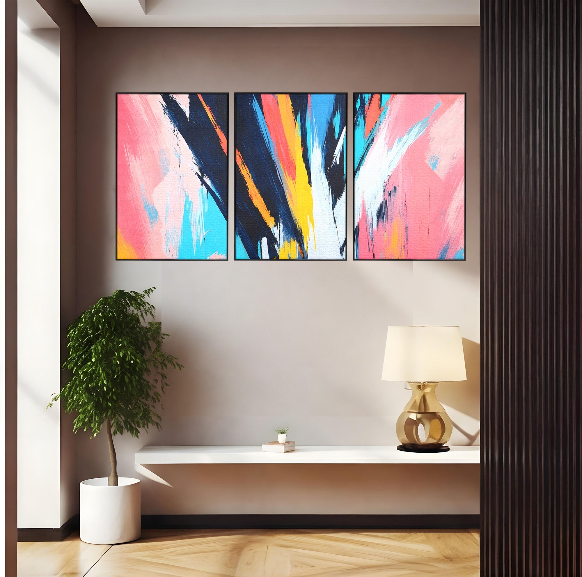 Set 3 Tablouri Canvas Premium LuxCanva® C3-1337, Abstract Dinamic, Abstract, Modern, Energetic, Living, Birou, Culori Vibrante