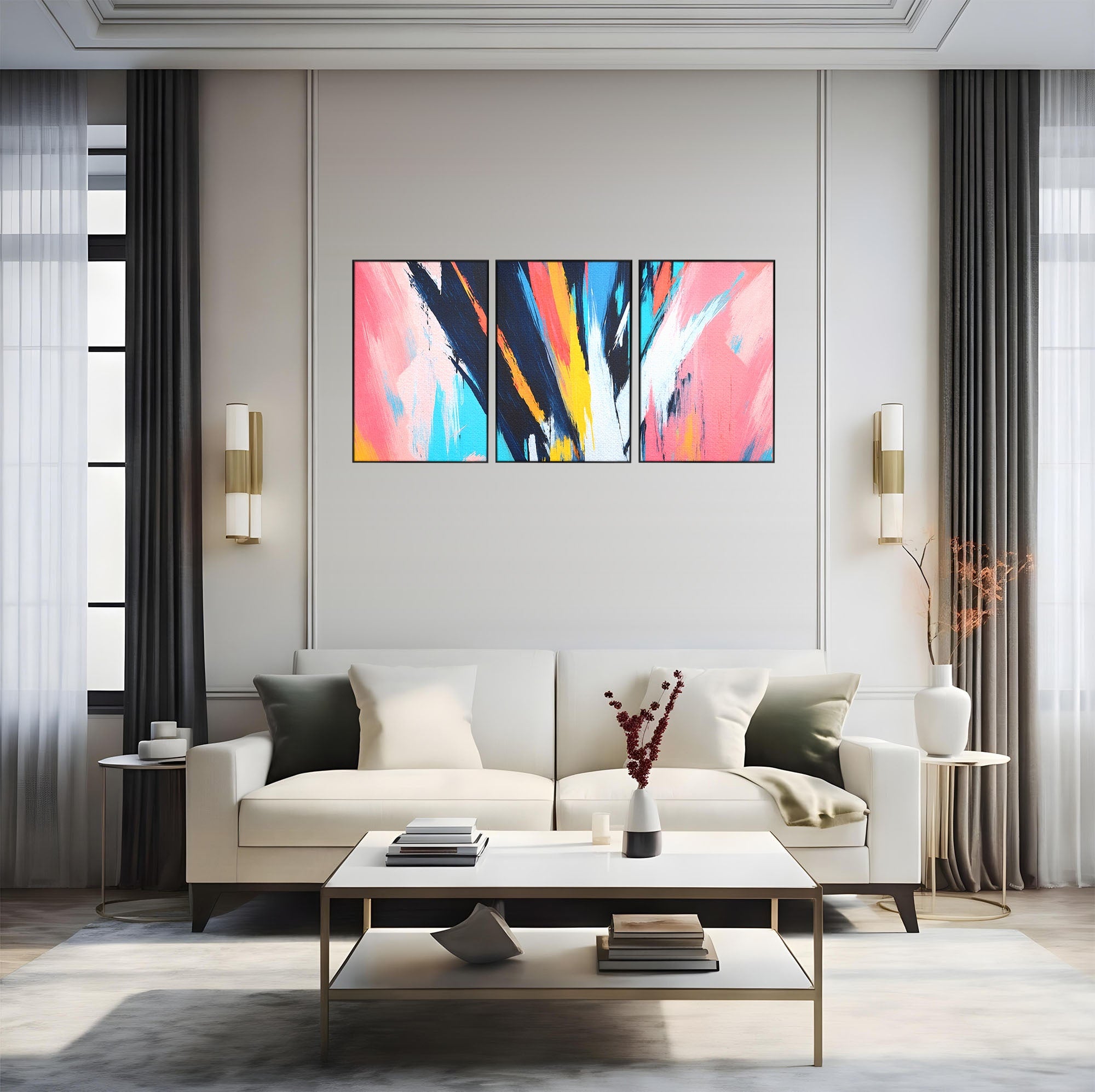 Set 3 Tablouri Canvas Premium LuxCanva® C3-1337, Abstract Dinamic, Abstract, Modern, Energetic, Living, Birou, Culori Vibrante