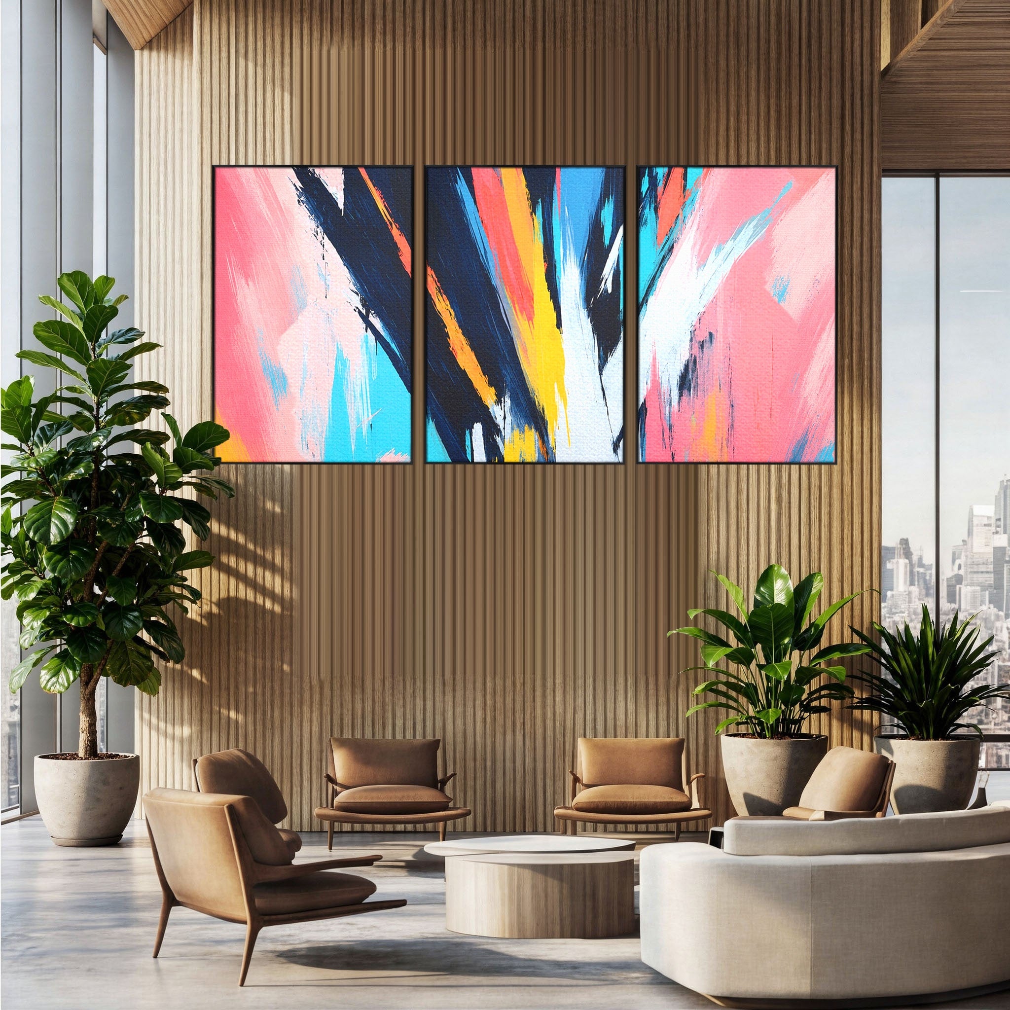 Set 3 Tablouri Canvas Premium LuxCanva® C3-1337, Abstract Dinamic, Abstract, Modern, Energetic, Living, Birou, Culori Vibrante
