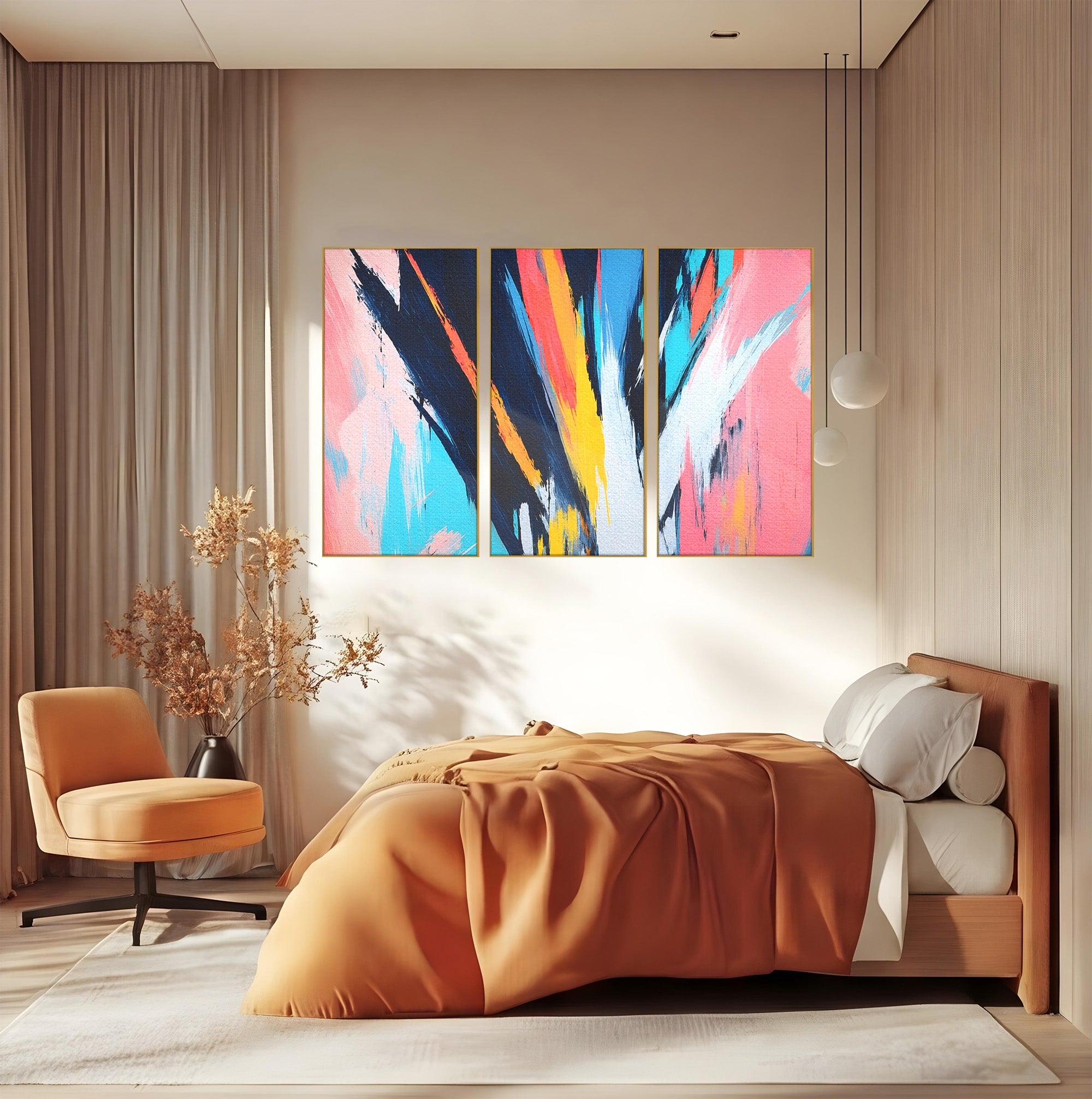 Set 3 Tablouri Canvas Premium LuxCanva® C3-1337, Abstract Dinamic, Abstract, Modern, Energetic, Living, Birou, Culori Vibrante