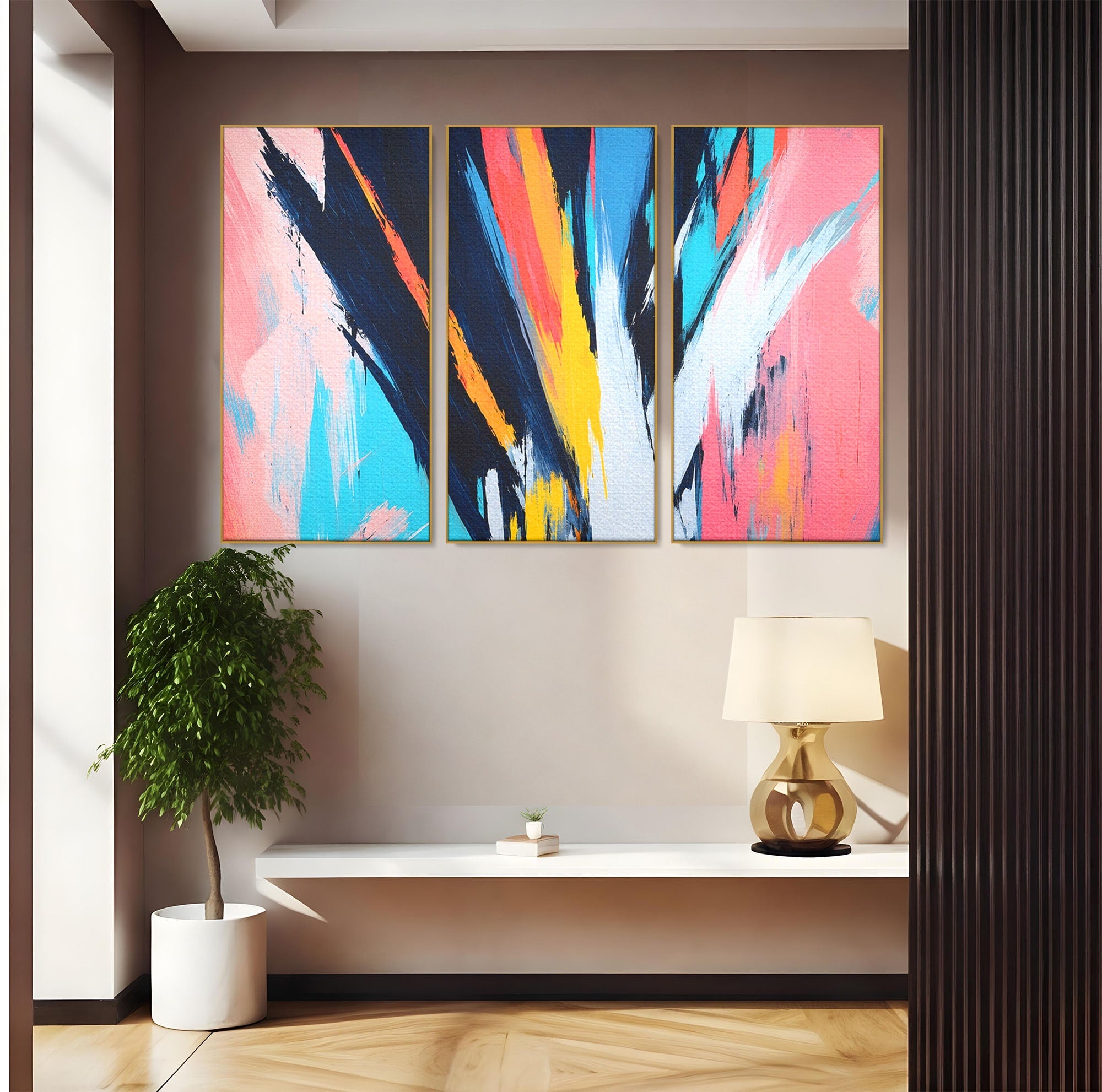 Set 3 Tablouri Canvas Premium LuxCanva® C3-1337, Abstract Dinamic, Abstract, Modern, Energetic, Living, Birou, Culori Vibrante