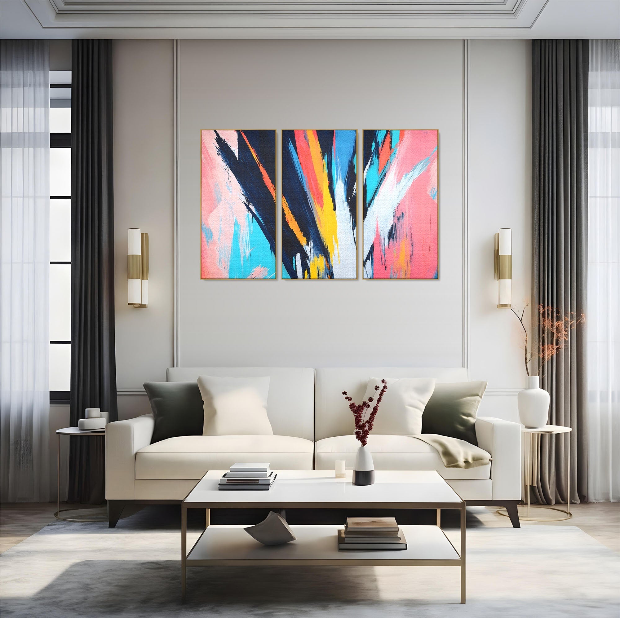 Set 3 Tablouri Canvas Premium LuxCanva® C3-1337, Abstract Dinamic, Abstract, Modern, Energetic, Living, Birou, Culori Vibrante