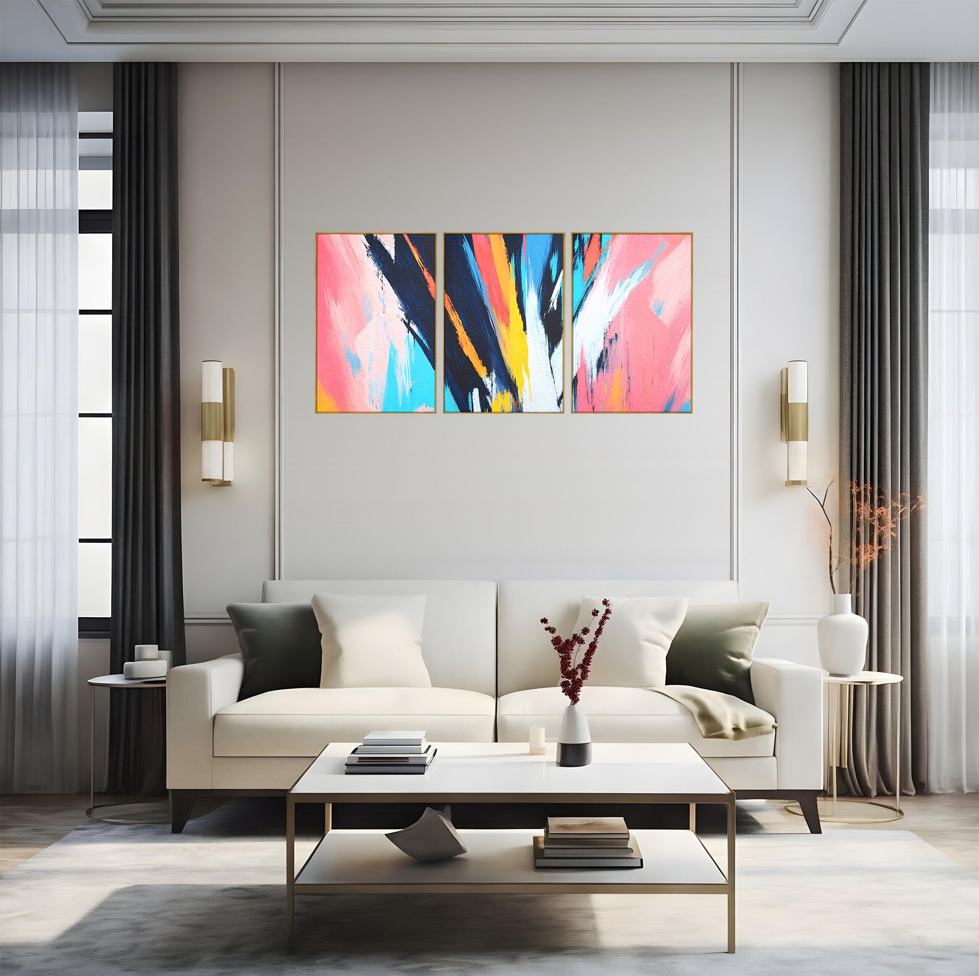 Set 3 Tablouri Canvas Premium LuxCanva® C3-1337, Abstract Dinamic, Abstract, Modern, Energetic, Living, Birou, Culori Vibrante
