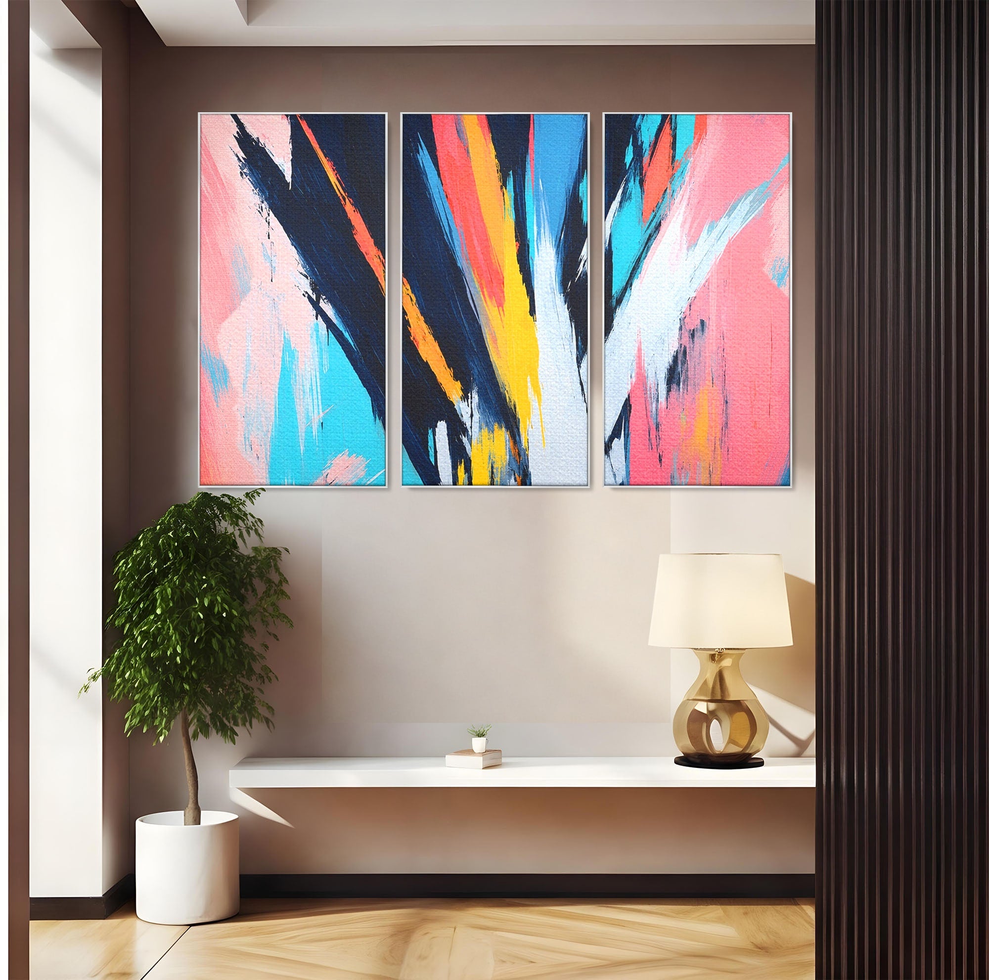 Set 3 Tablouri Canvas Premium LuxCanva® C3-1337, Abstract Dinamic, Abstract, Modern, Energetic, Living, Birou, Culori Vibrante